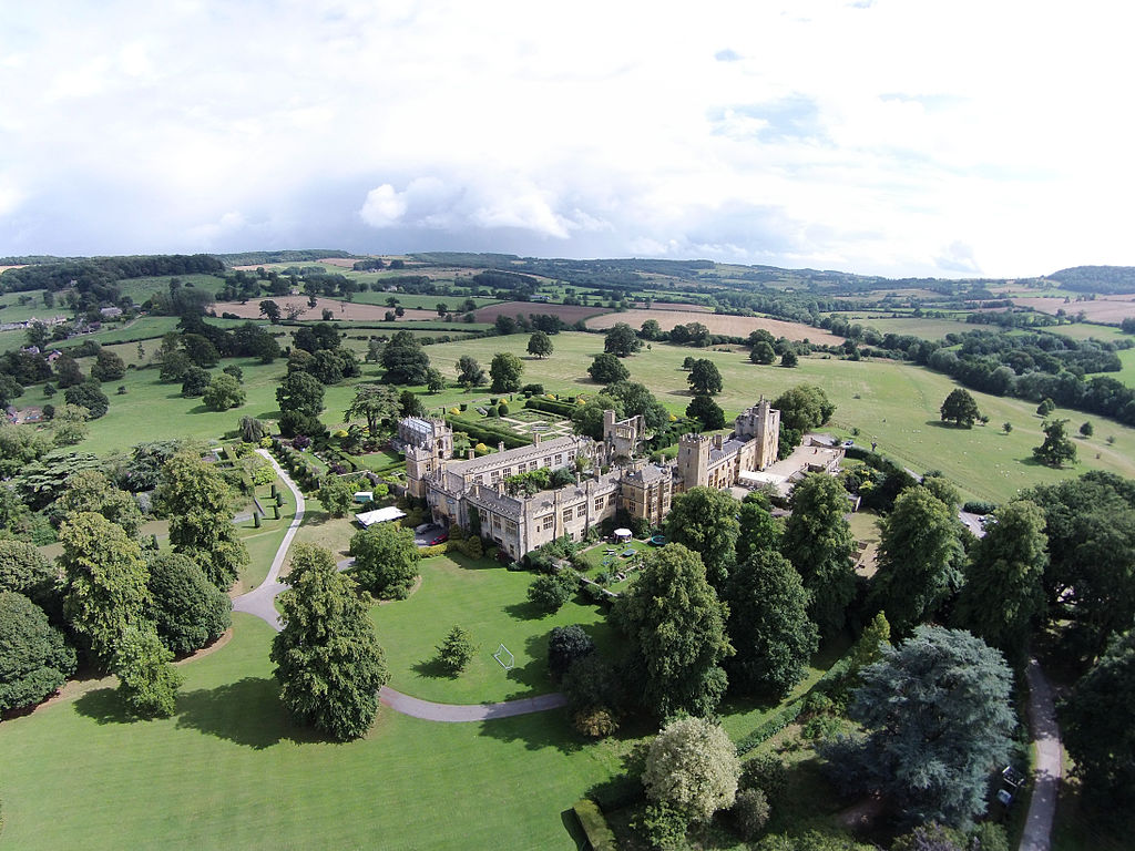 Sudeley castle and gardens as seen from above