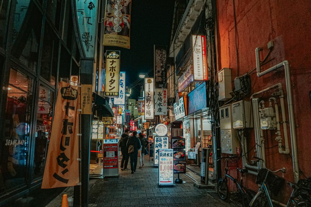 Ameyoko shopping streets at night time with neon signs