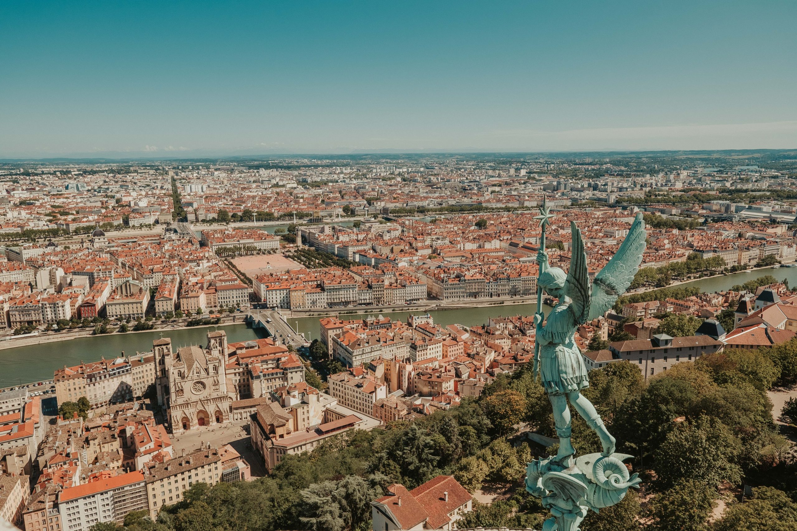 Beautiful city of Lyon rooftops vista