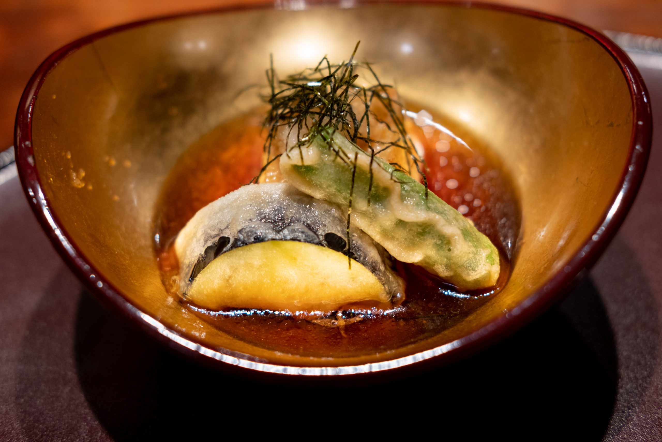Beautiful tempura vegetables in sauce