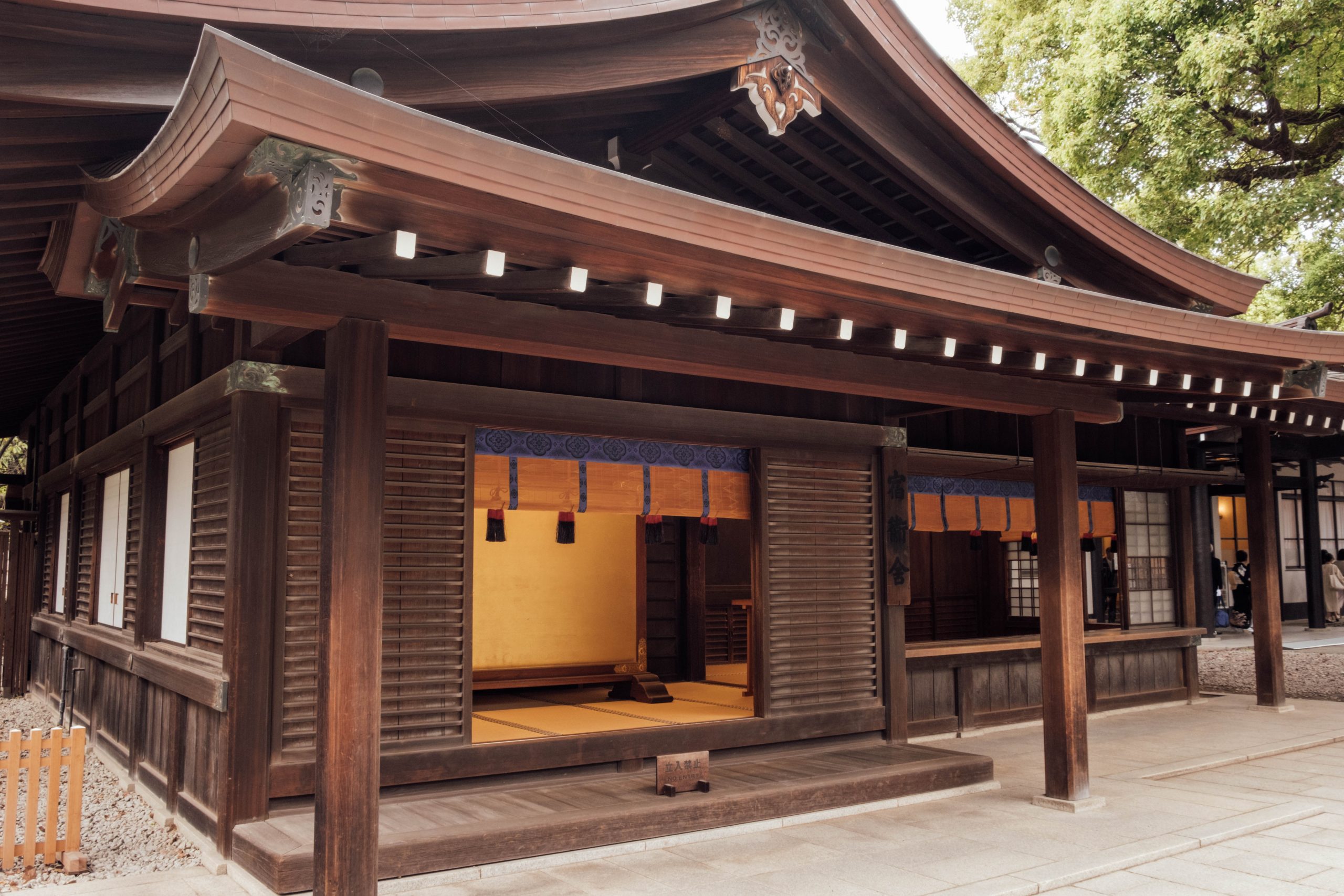 Beautiful wooden building with tatami floors at Meiji Jingu shrine