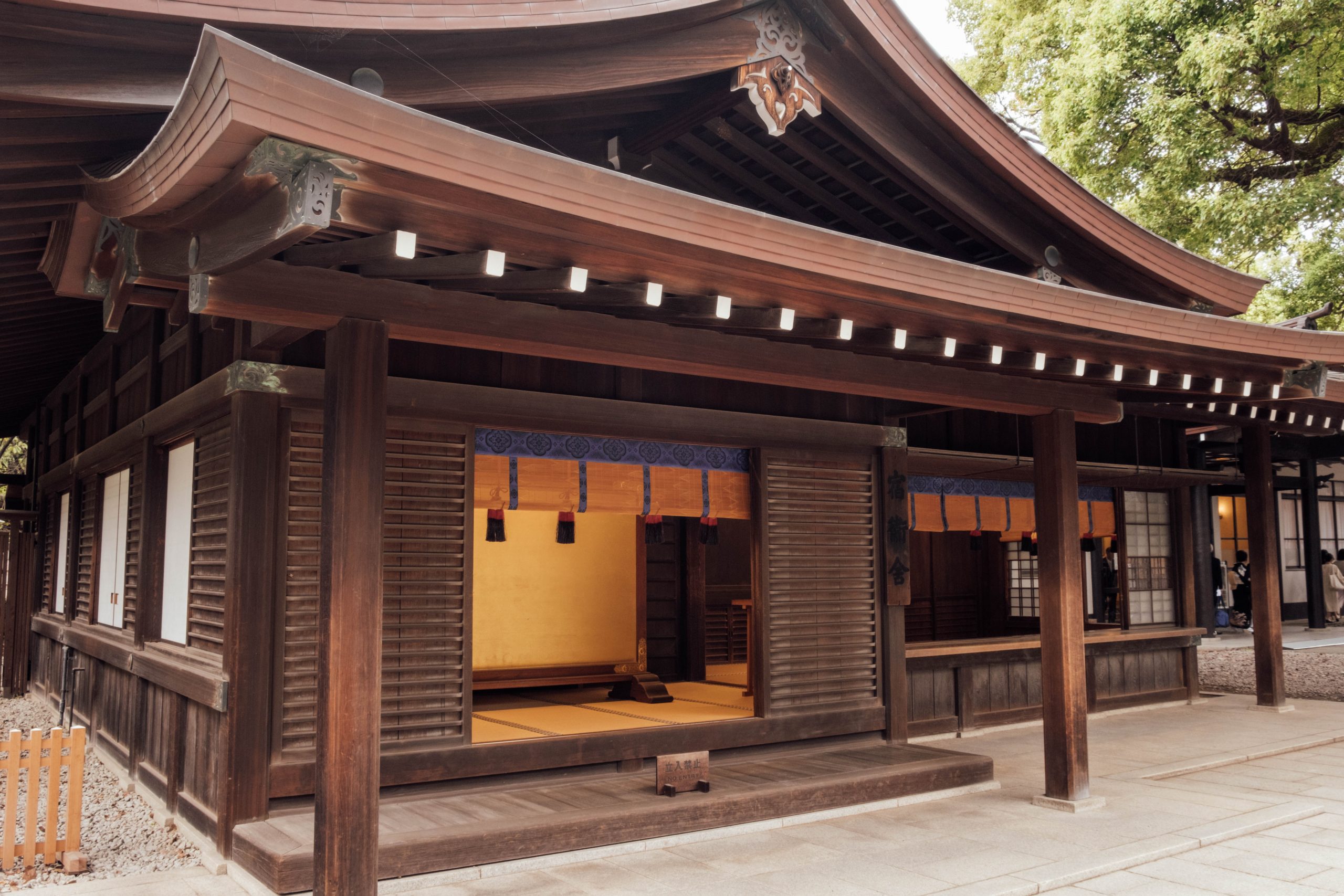 Beautiful wooden building with tatami floors at Meiji Jingu shrine Beautiful wooden building with tatami floors at Meiji Jingu shrine
