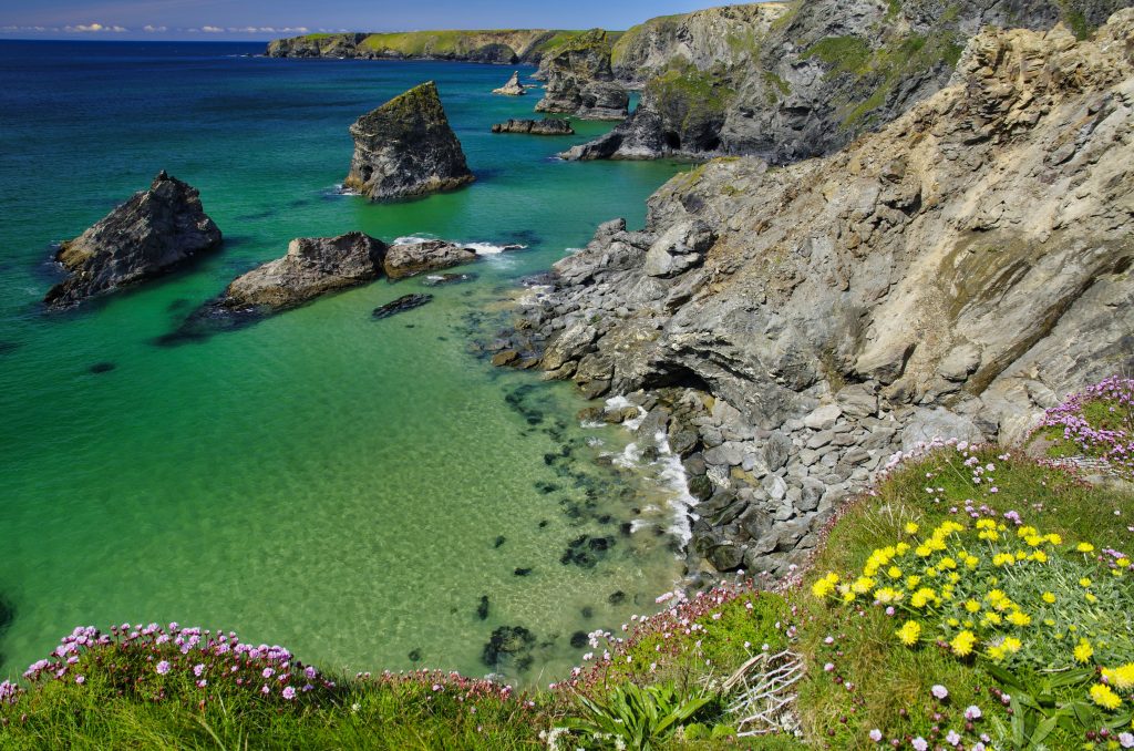 Carnewas at Bedruthan Steps in Cornwall UK