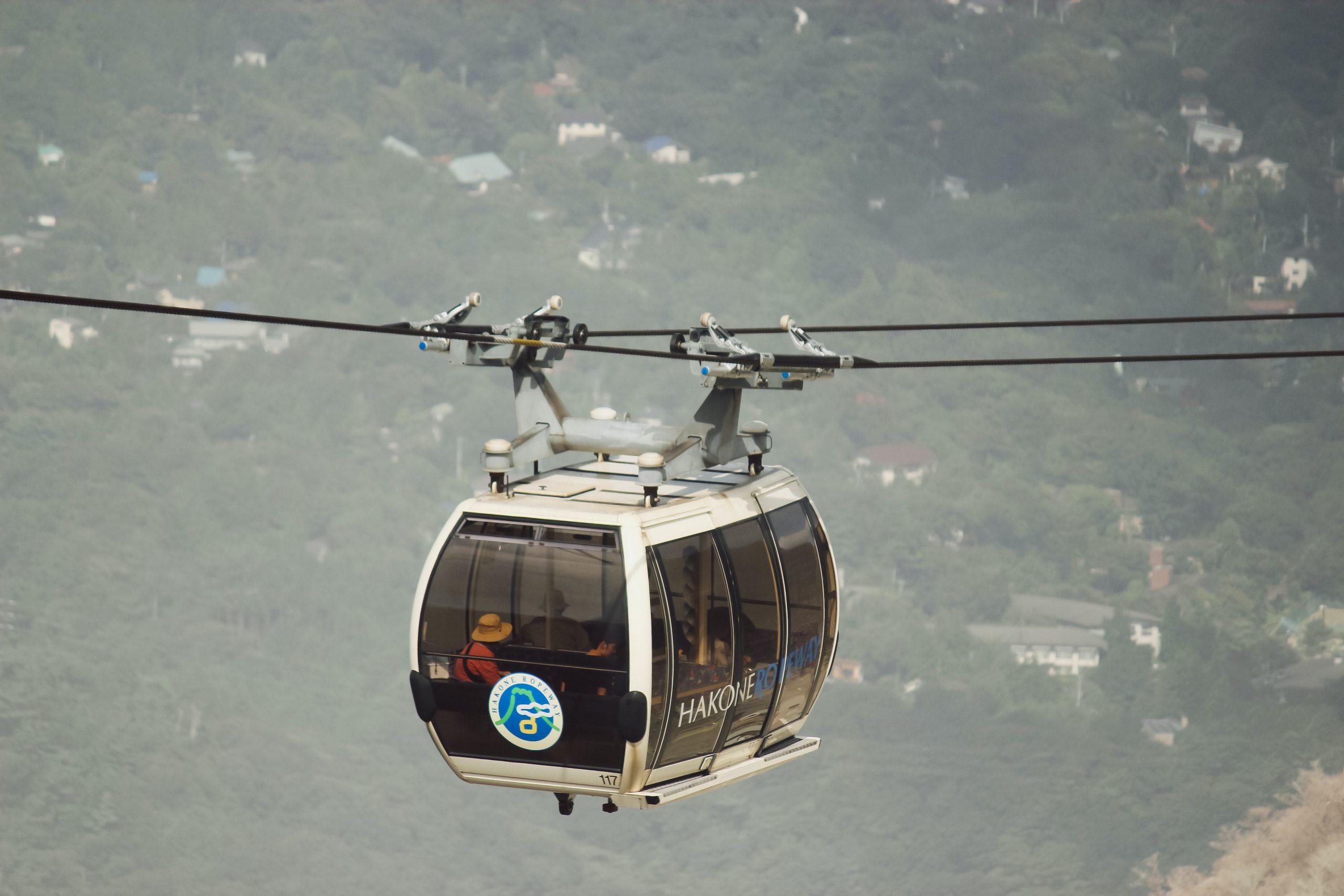 Cable Car above the Hell Valley in Hakone Cable Car above the Hell Valley in Hakone