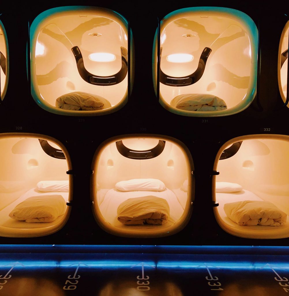 Capsule hotel in Tokyo Japan