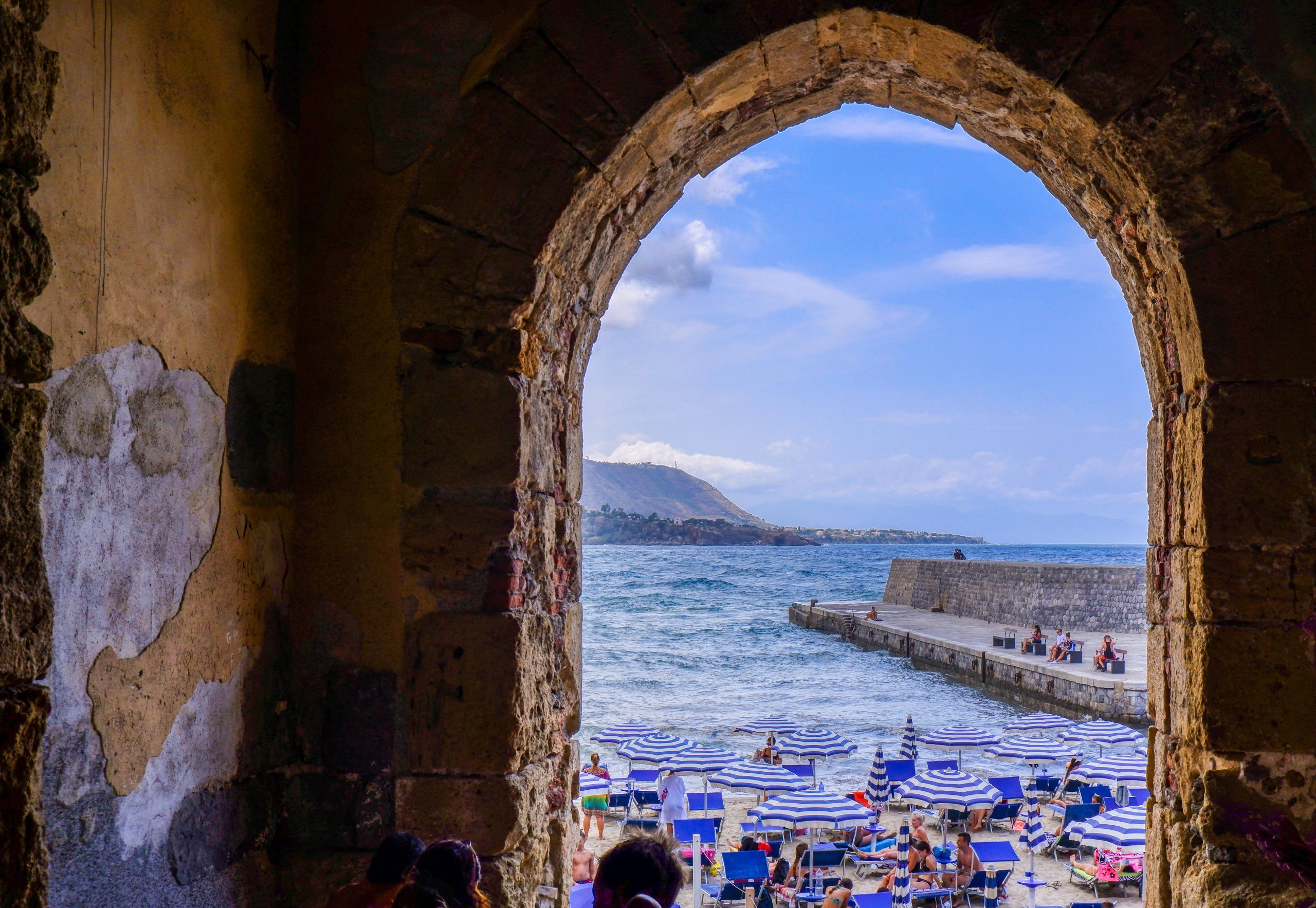 Window to the sea in Cefalù in sicily Window to the sea in Cefalù in sicily