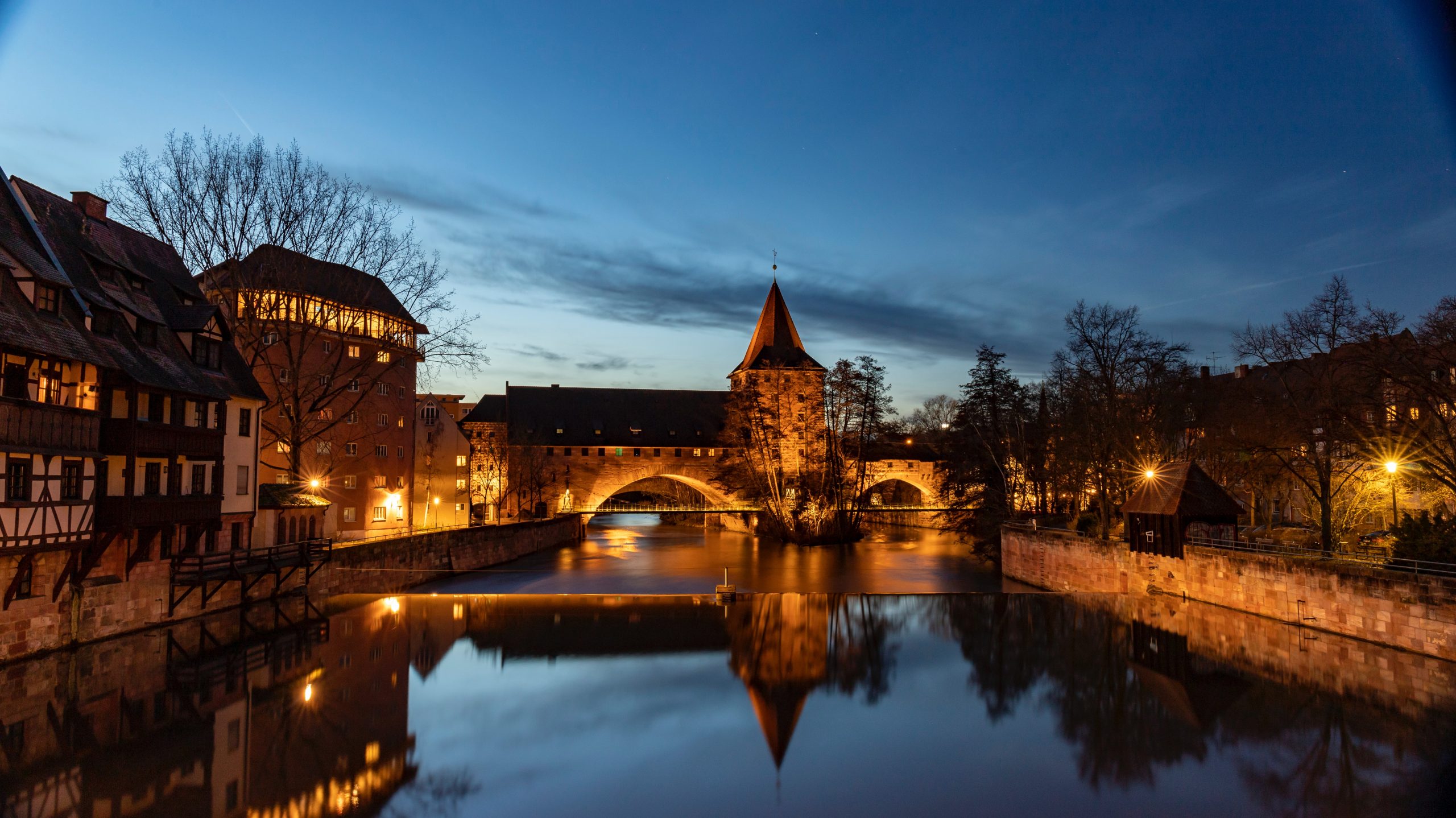 The old city of Nuremberg Germany at night