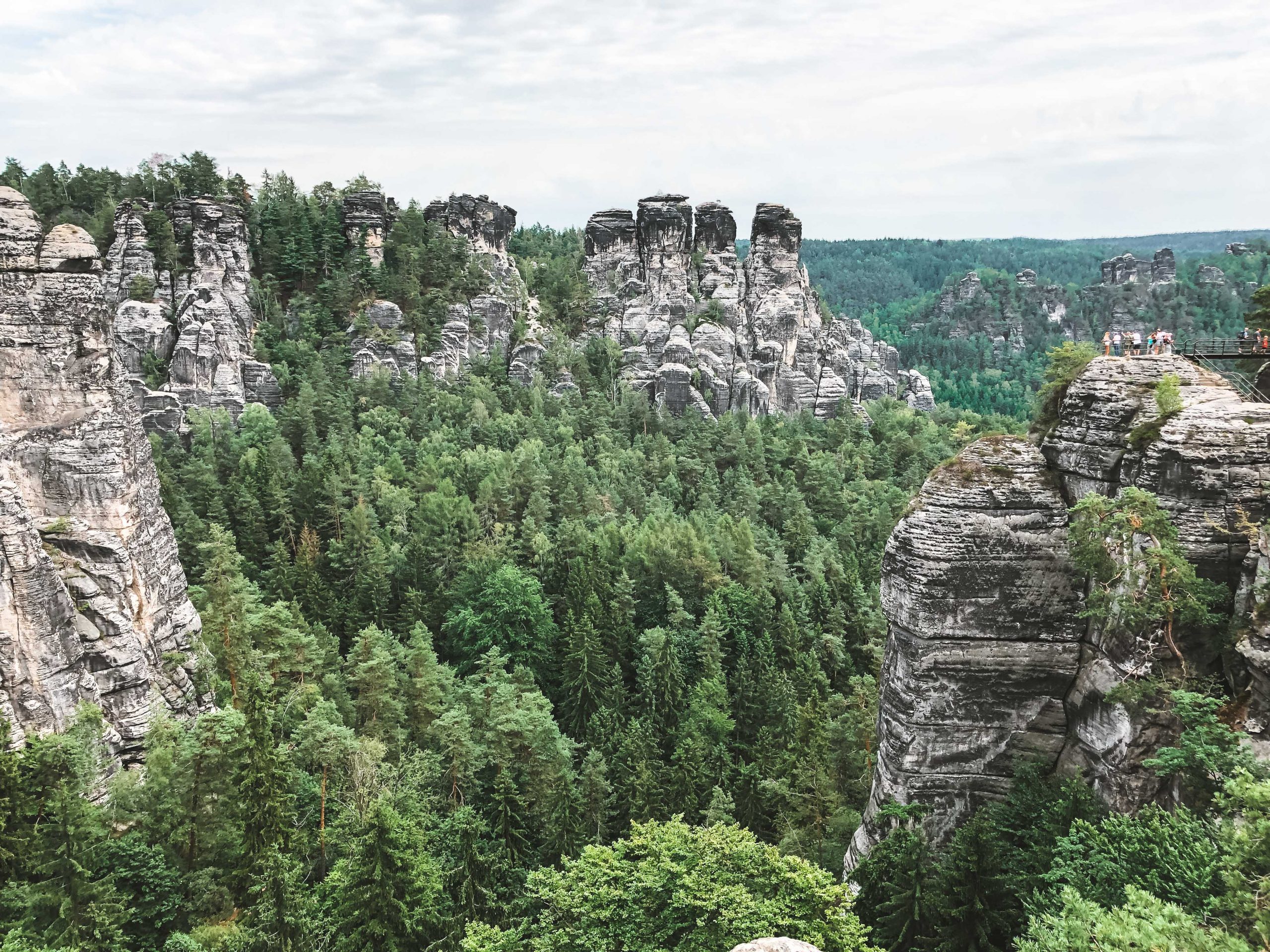 Climbing in Bastei for vista points Climbing in Bastei for vista points