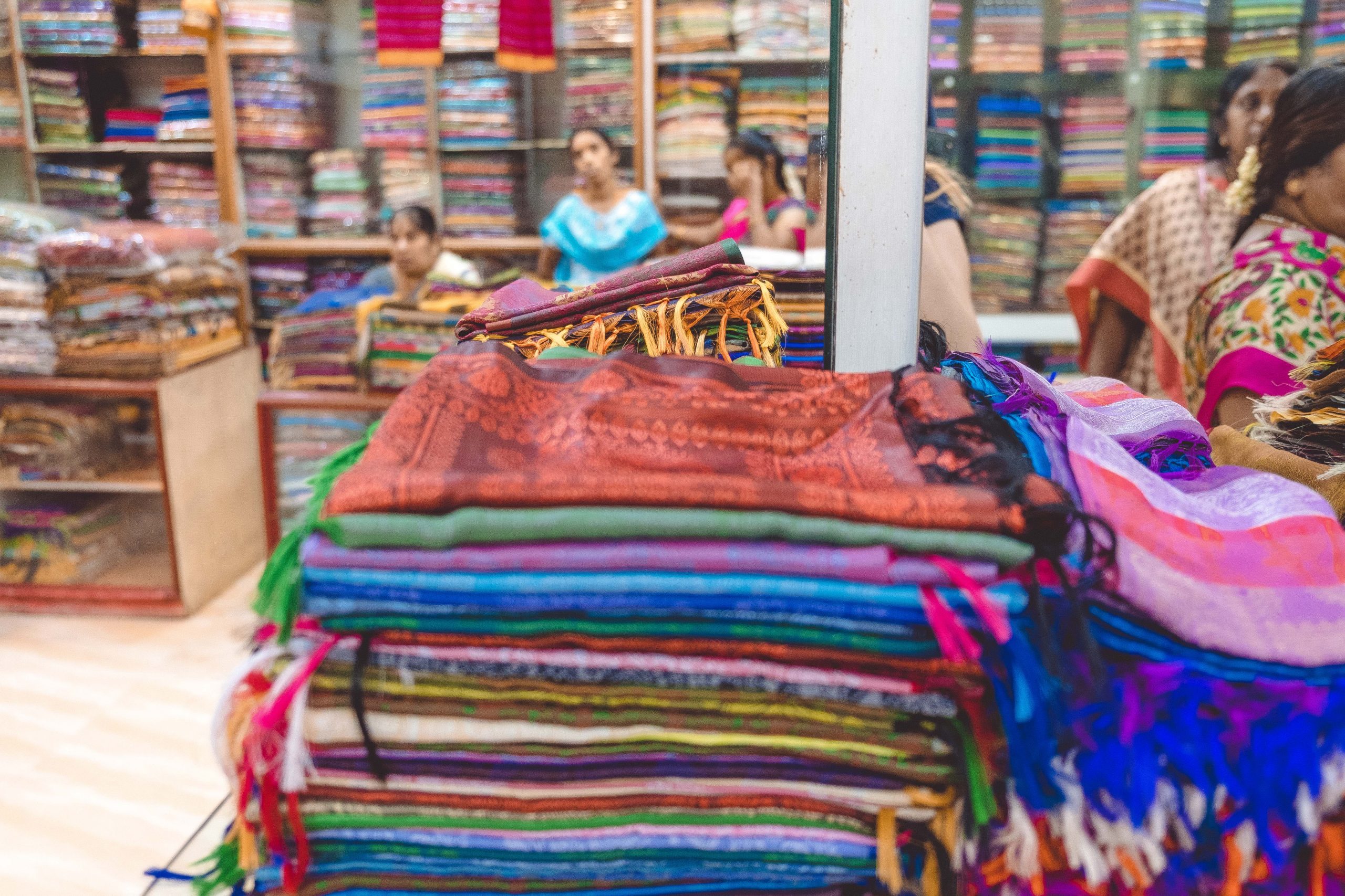 Colourful scarves and shawls in India