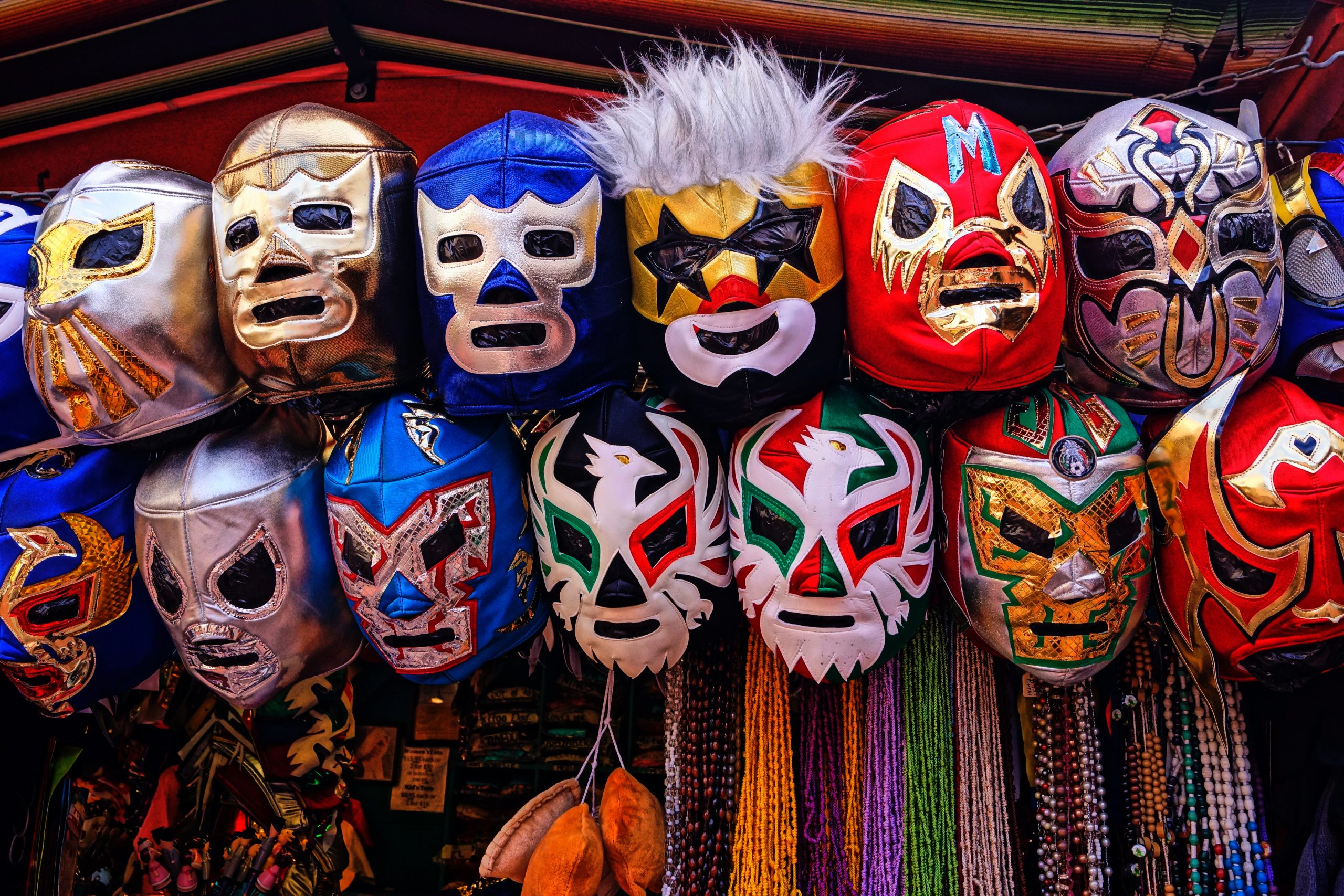 Colourful wrestling masks sold as mexican souvenirs