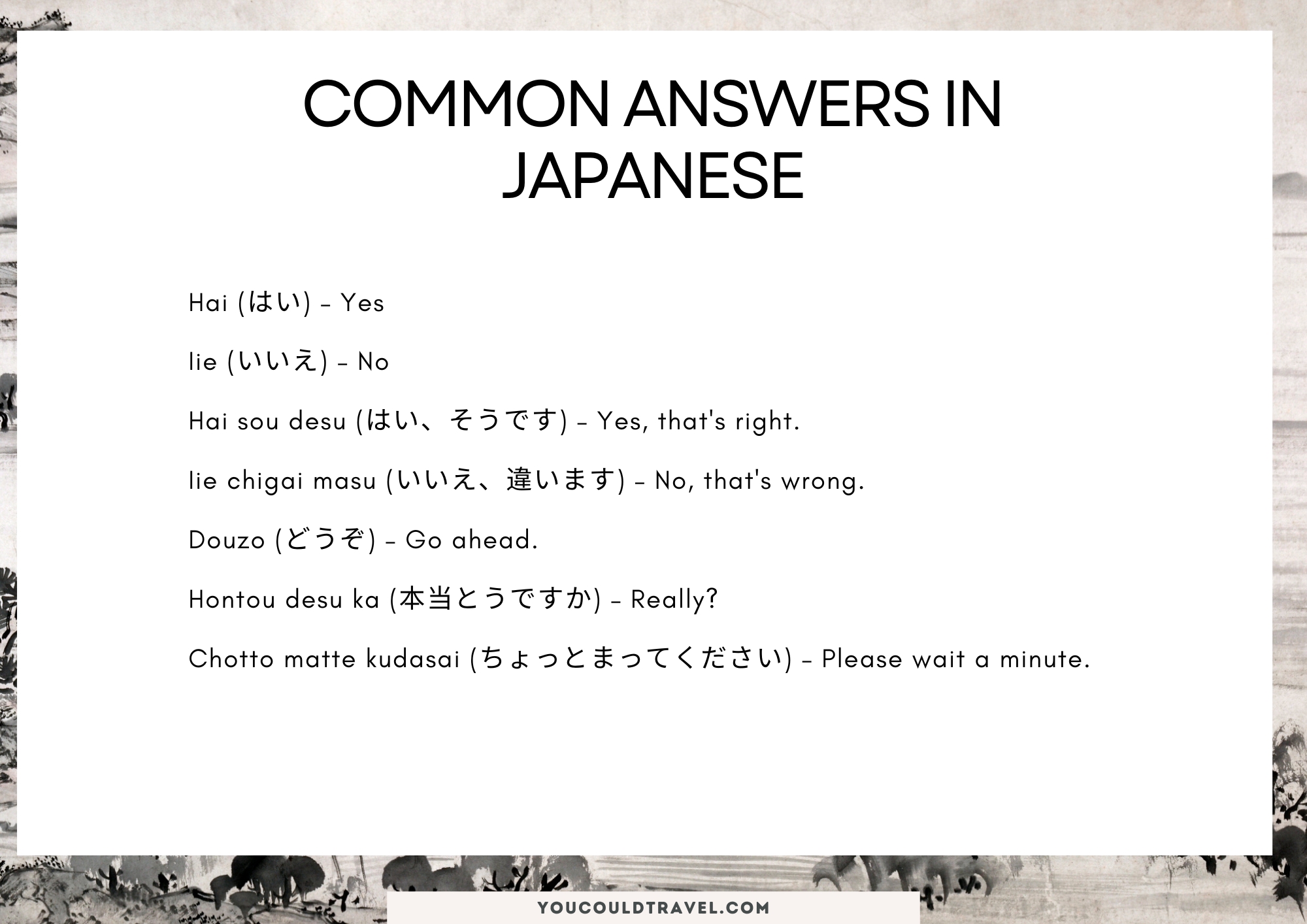 Common answers in Japanese language