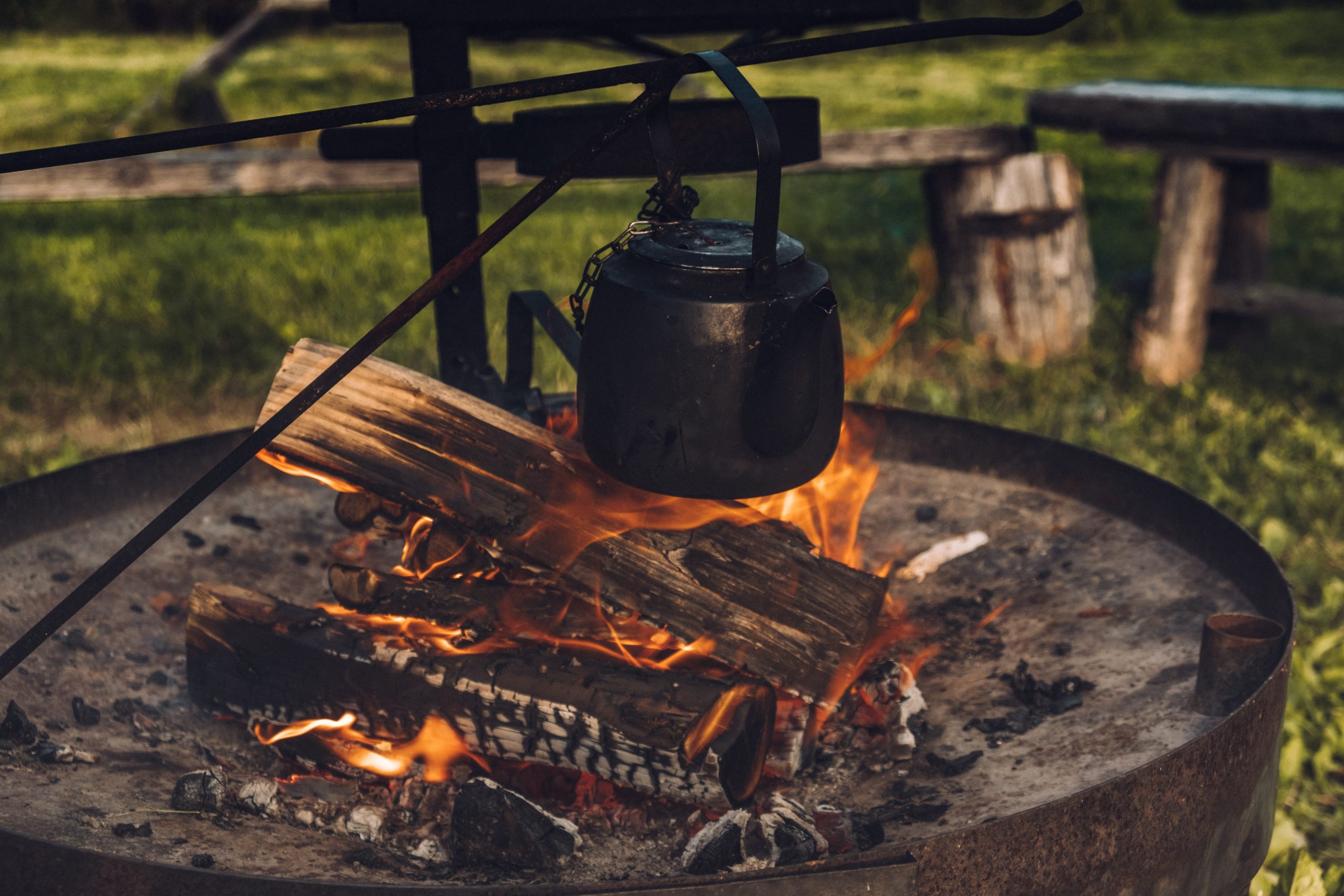 Cookies and tea at the fire in Finnish Lapland