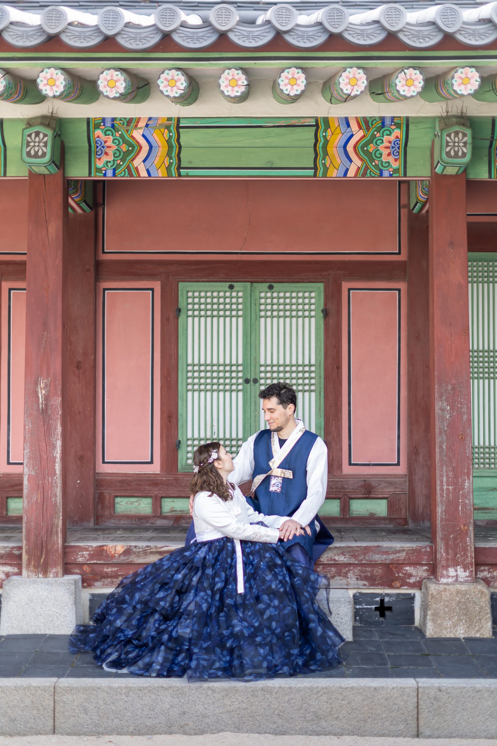 Cory and G from You Could Travel dressed in Hanbok Korean traditional dress