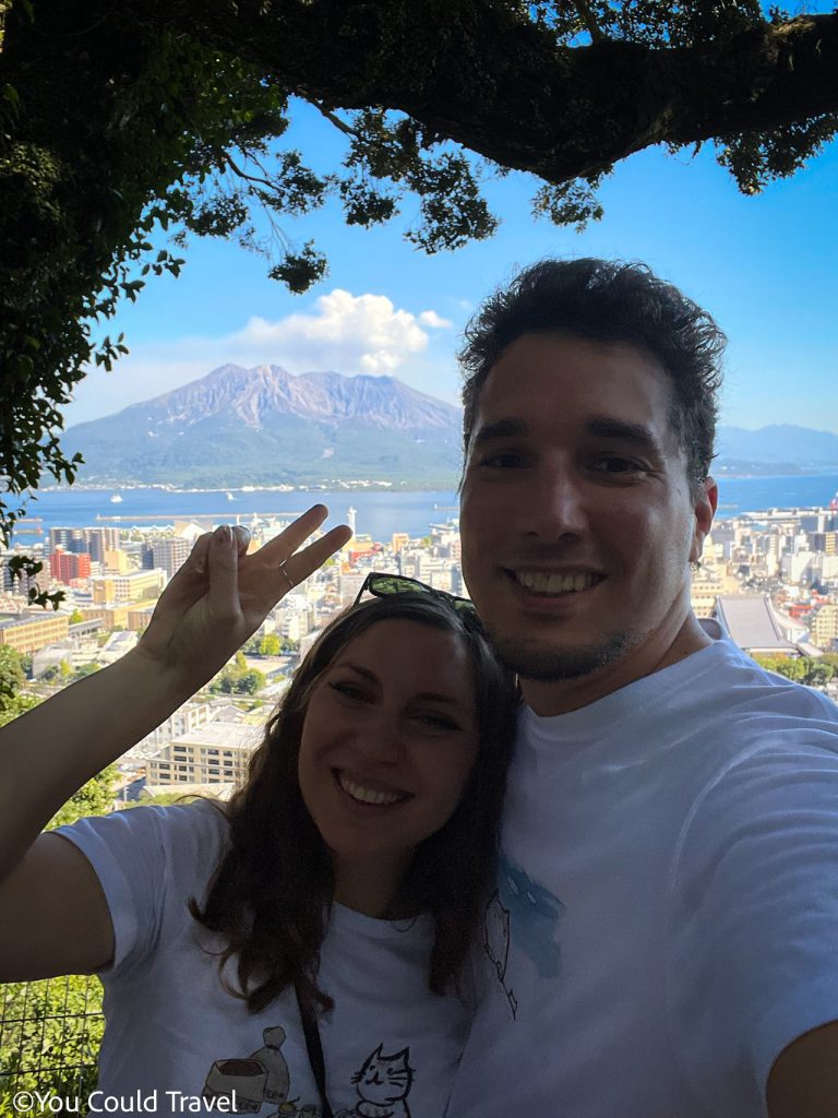 Cory and Greg from You Could Travel admiring Sakurajima in Kagoshima