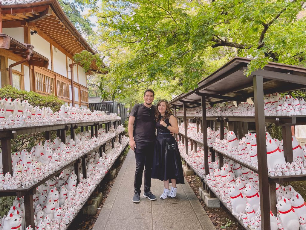 Cory and Greg from You Could Travel at Gotokuji temple in Tokyo