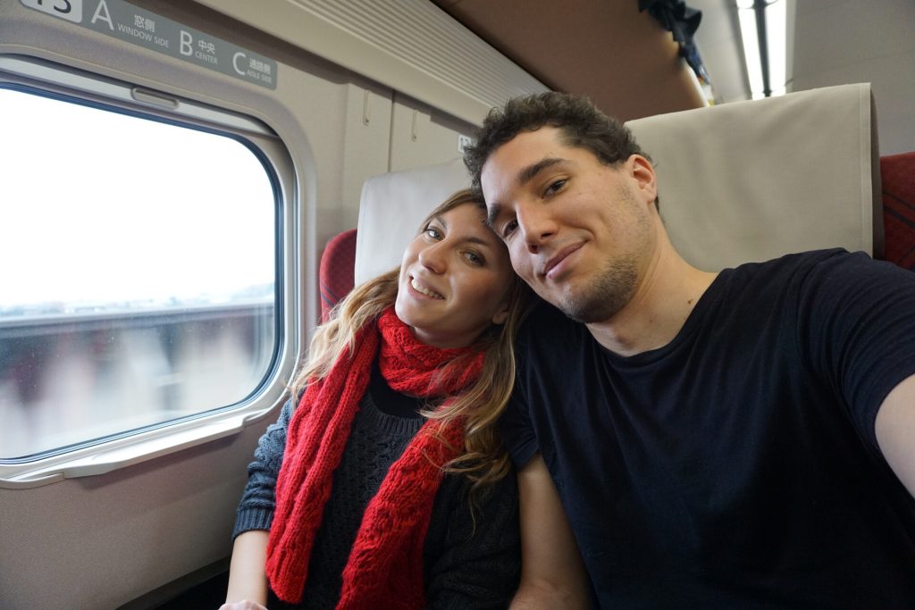 Cory and Greg on the shinkansen on their way to Nagano from Tokyo