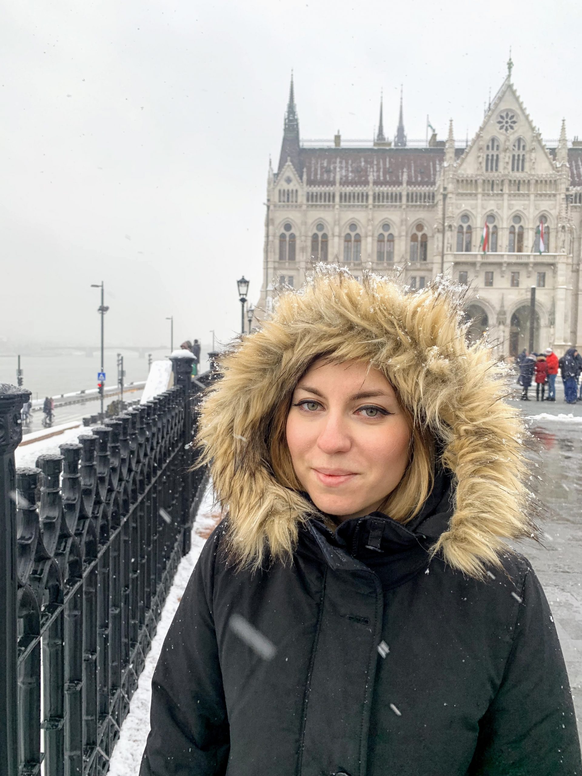 Cory enjoying Budapest in the winter during snow Cory enjoying Budapest in the winter during snow