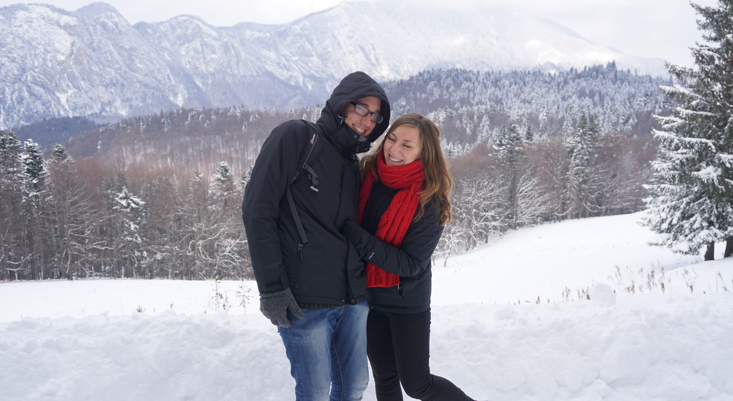 Cory and G in the mountains - enjoying the winter Romanian weather with snow