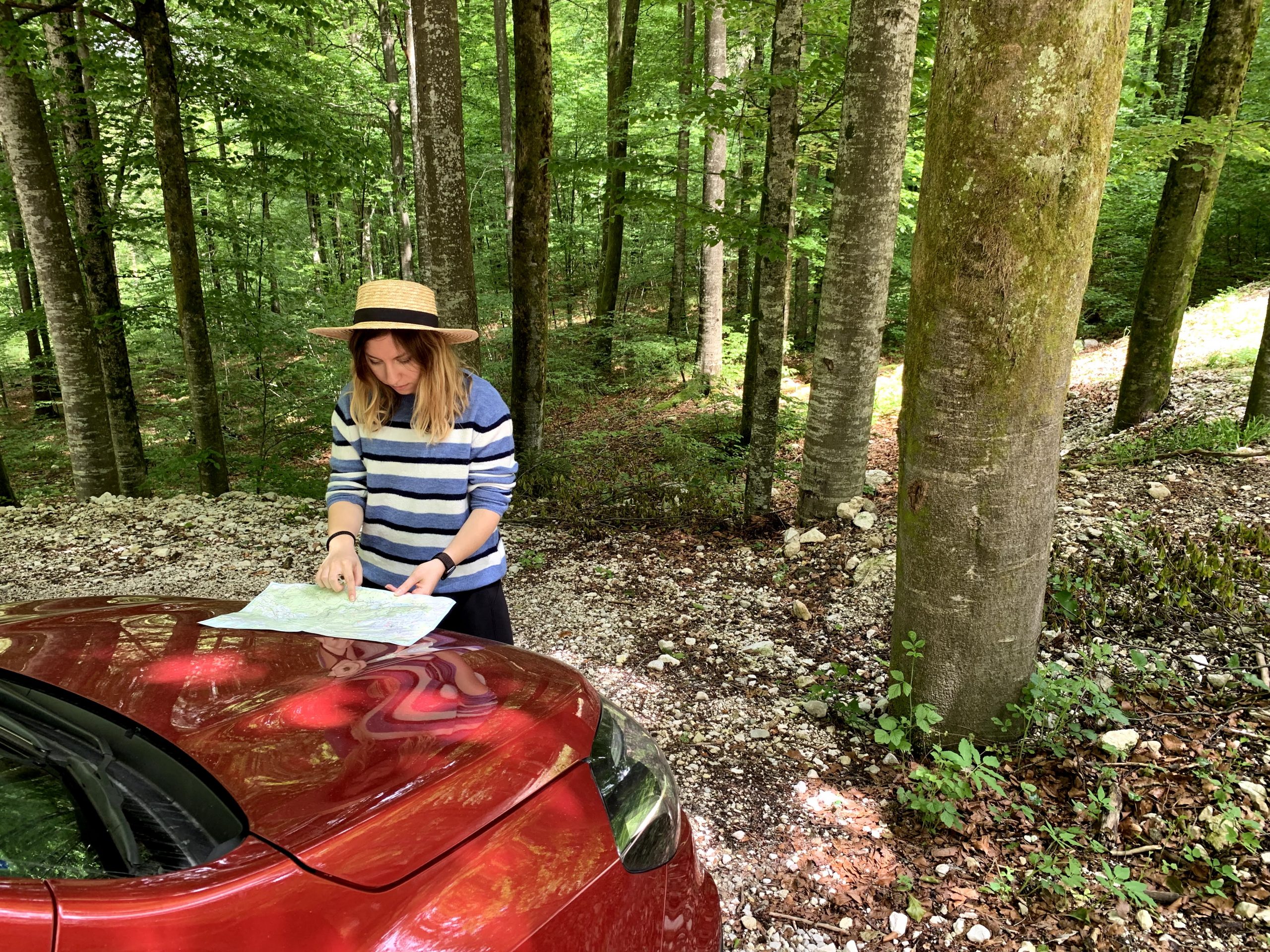 Cory navigating to Lake Bohinj in Slovenia