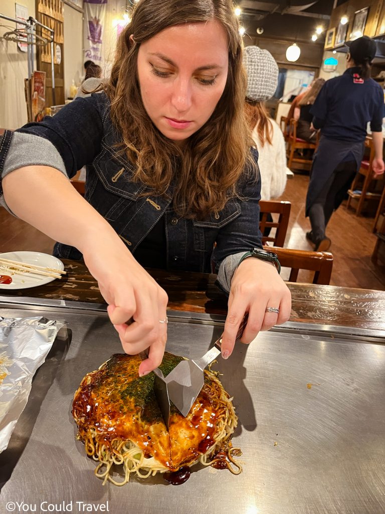 Cory preparing an Okonomiyaki at Nagataya