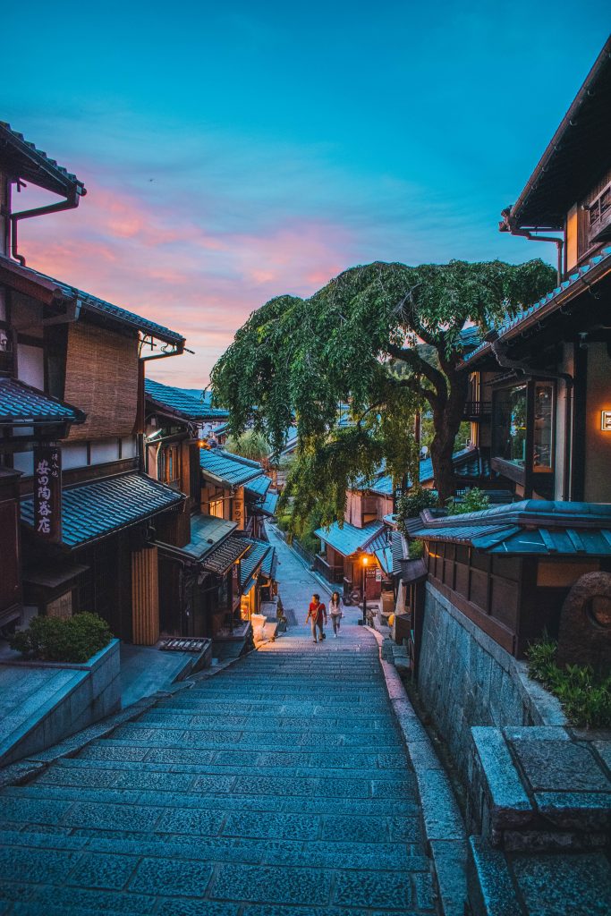 Couple exploring the streets of Kyoto on a Self-Guided Tour to Japan