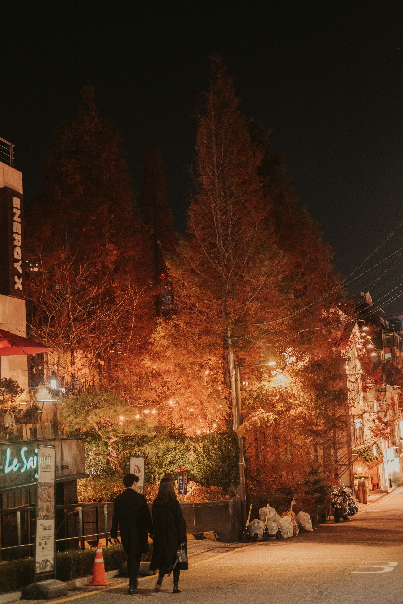 Couple walking in Gangnam at night