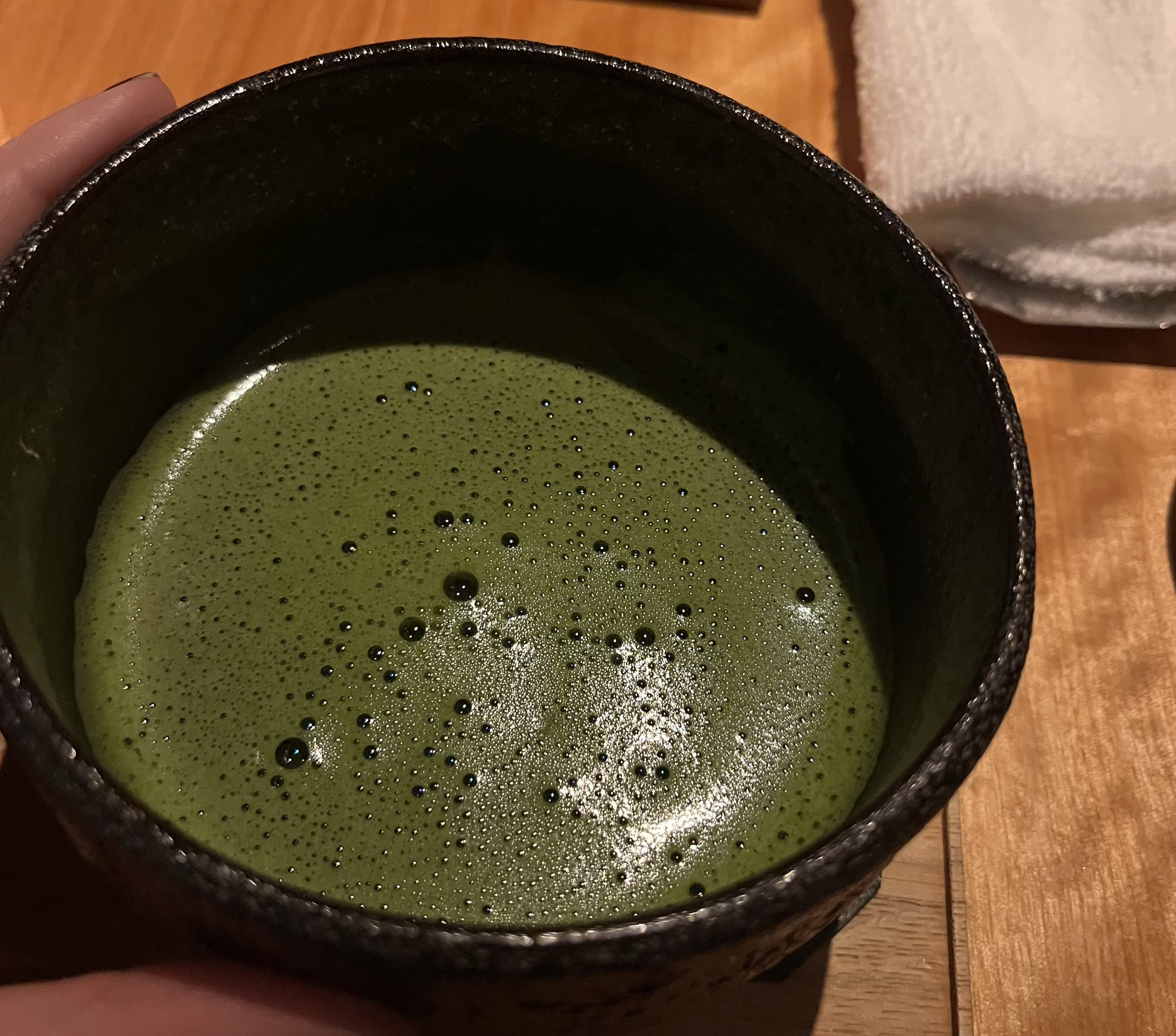 Delicious frothy matcha drink