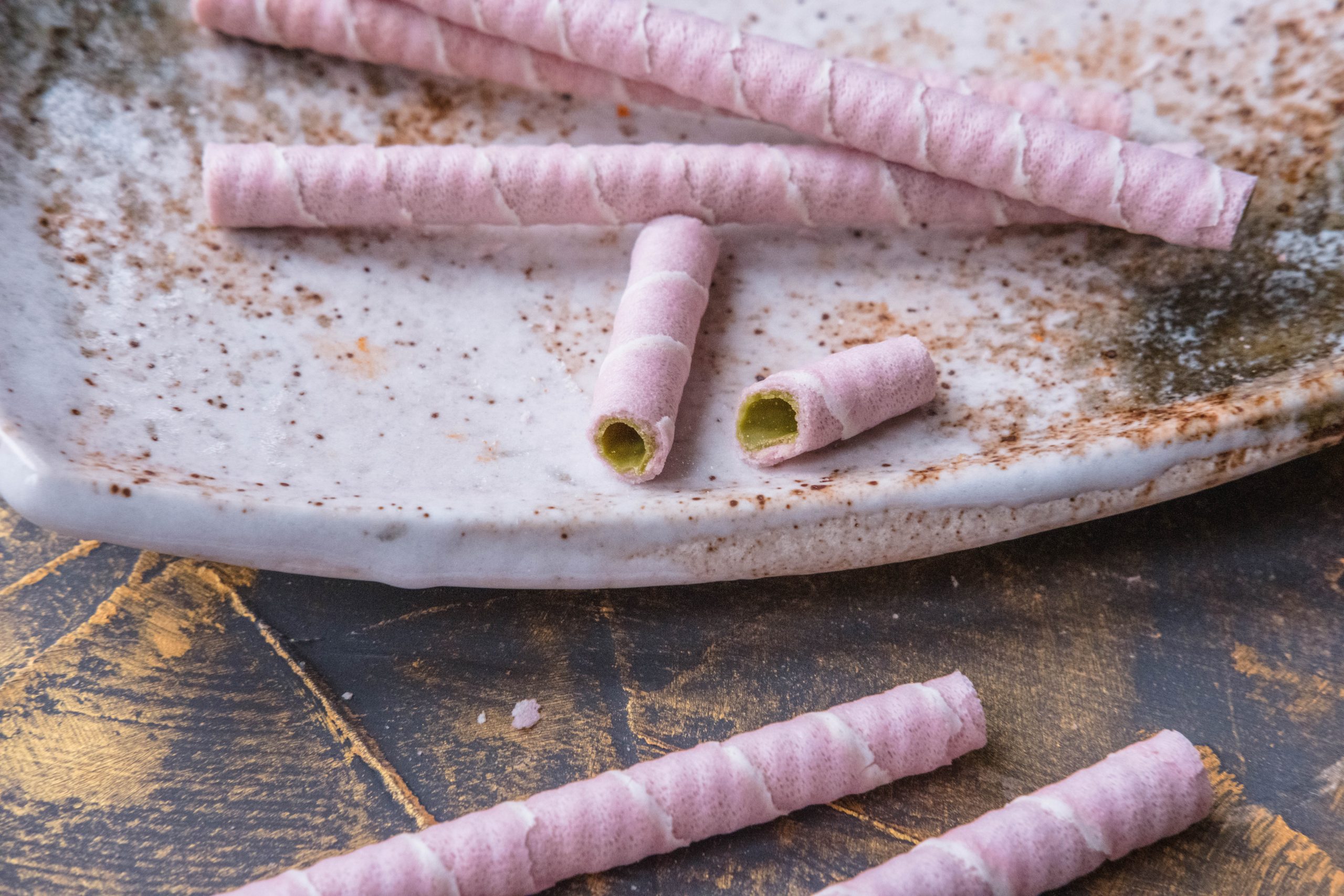 Delicious sakura and matcha wafers