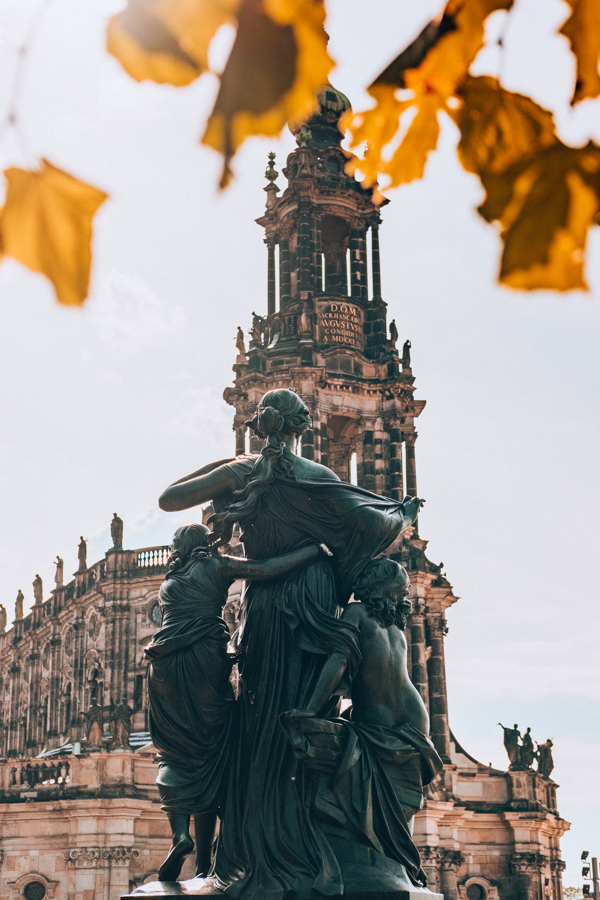 Dresden architecture, an iconic statues and gorgeous golden leaves Dresden architecture, an iconic statues and gorgeous golden leaves