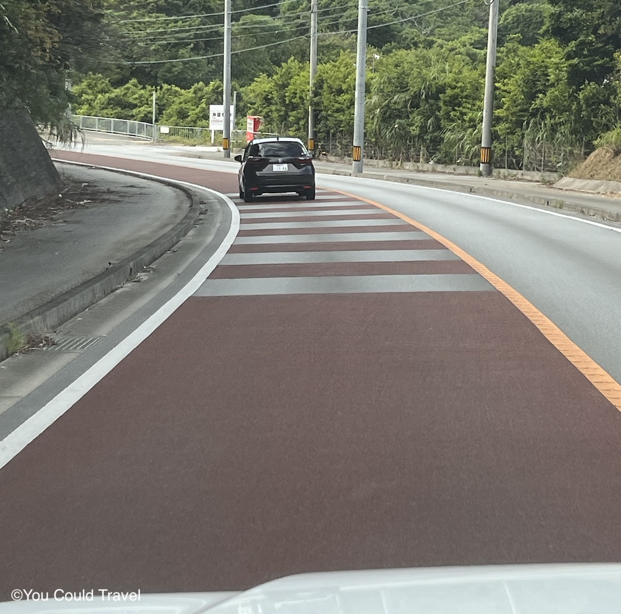 Driving on the red tarmac in Okinawa