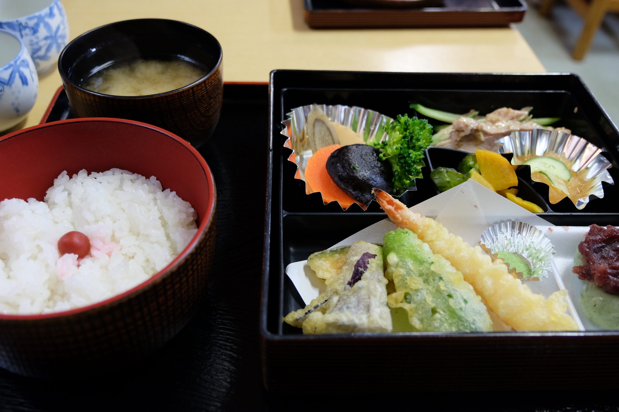 Eating a bento box for lunch in Japan