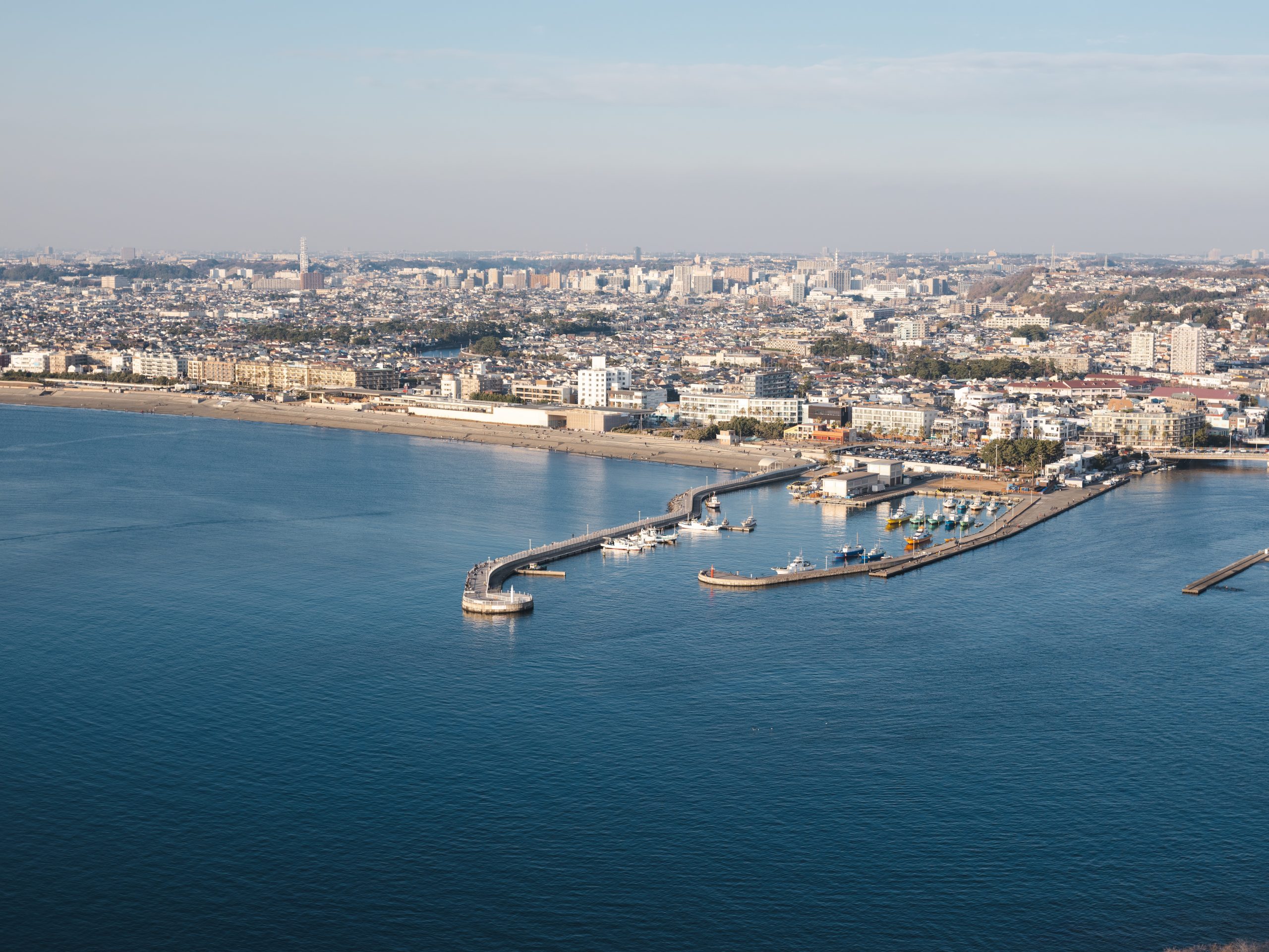 Enoshima with its lovely long beach as seen from above