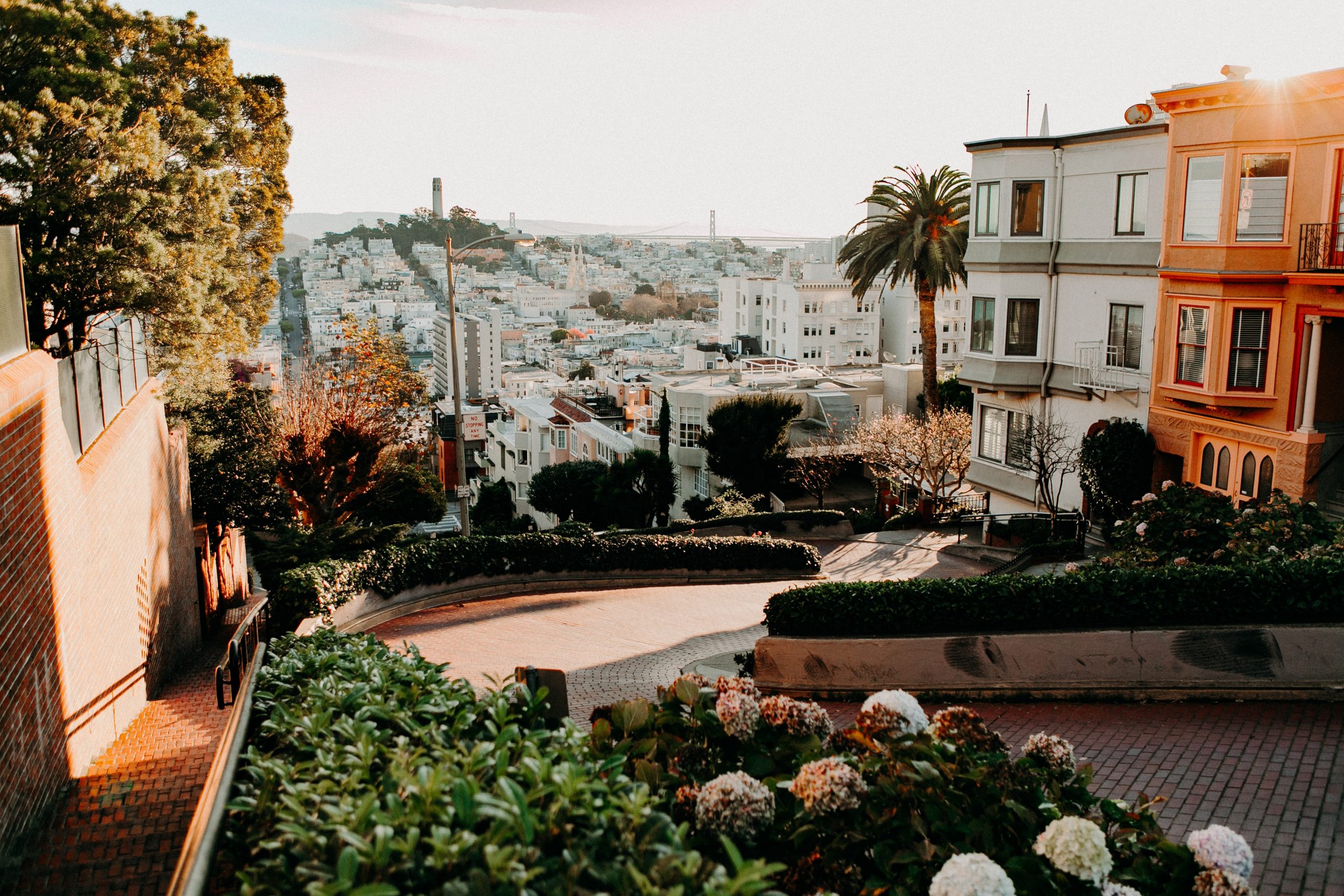 Famous Lombard street during sunset in San Francisco