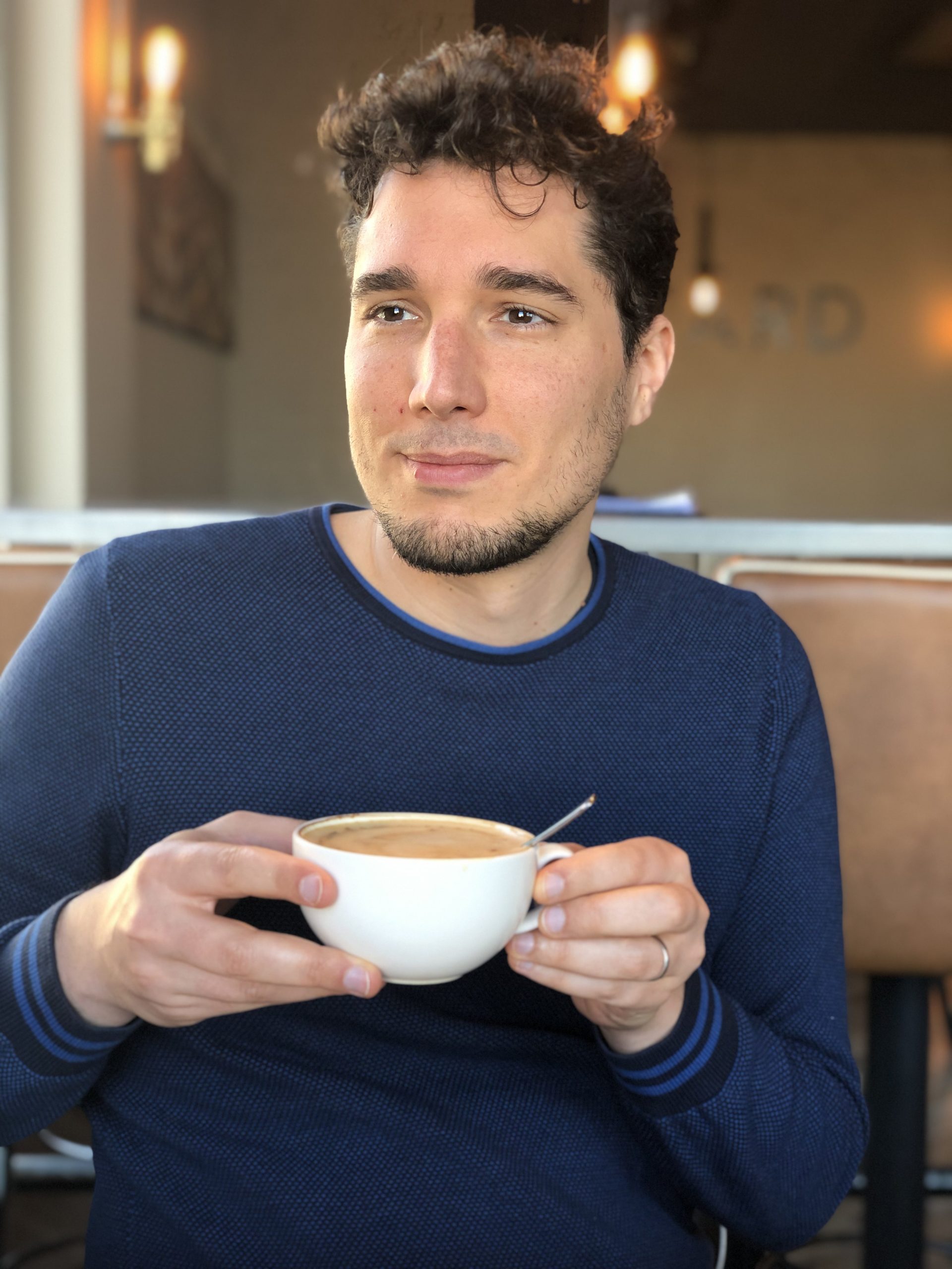 G enjoying his flat white at the Pier Hotel in Essex