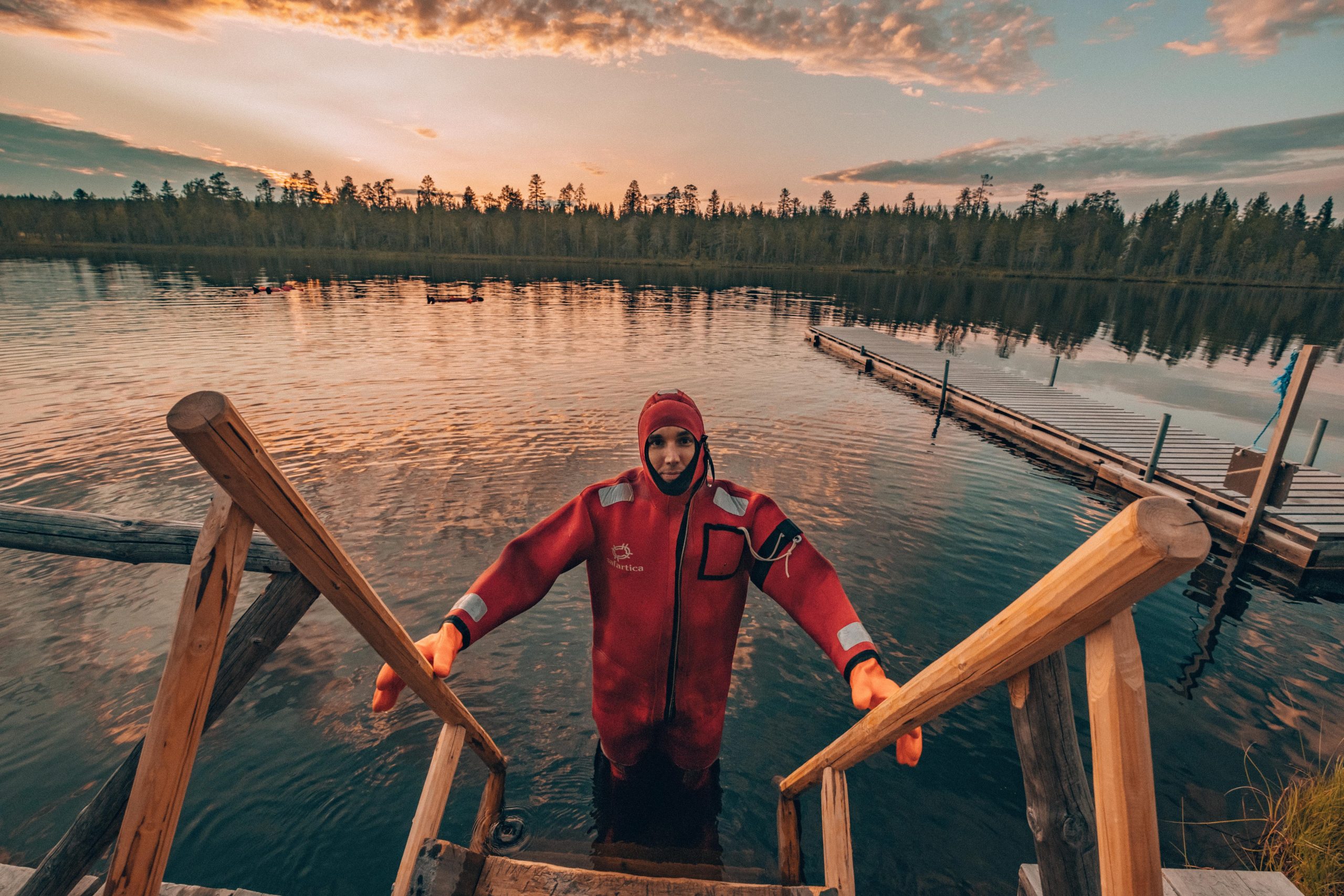 G in his fun floating suit in Finnish Lapland