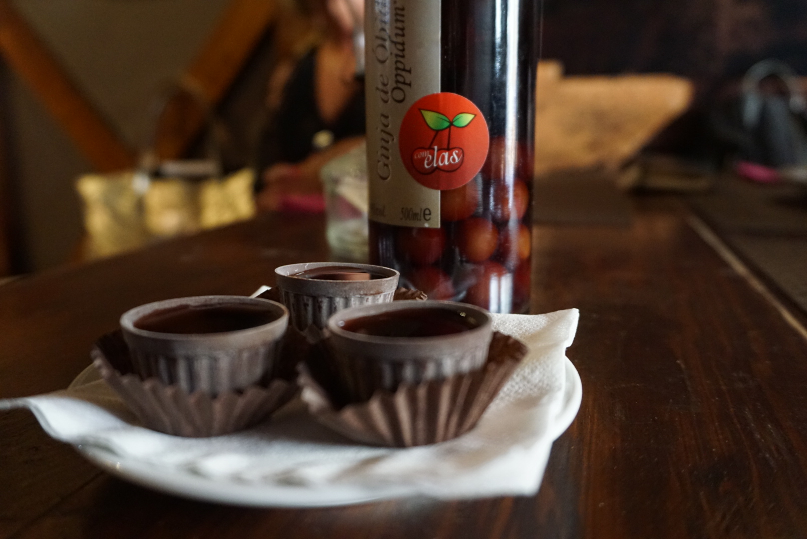 ginjinha in Madeira in chocolate cup ginjinha in Madeira in chocolate cup