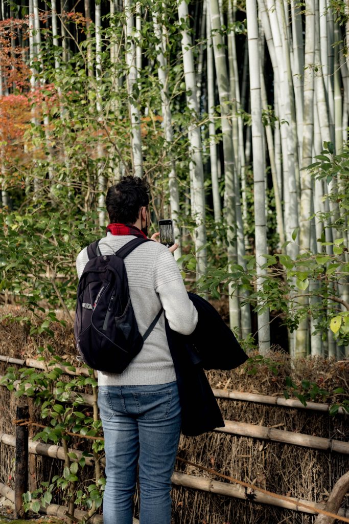 Greg taking pictures of the bamboo grove in Kyoto