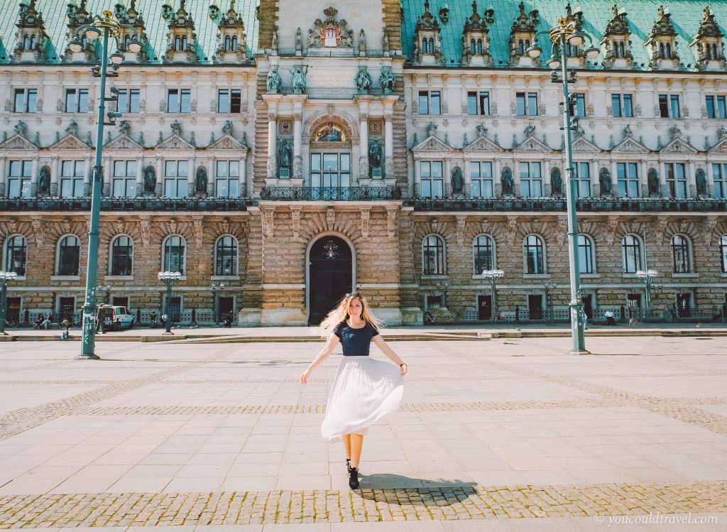 Cory in front of Hamburg City Hall