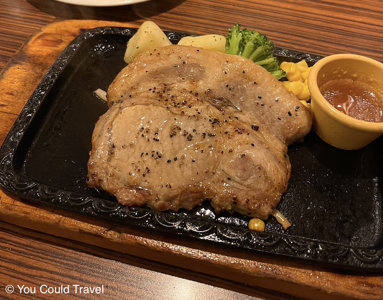 Having pork dinner in Naha Okinawa