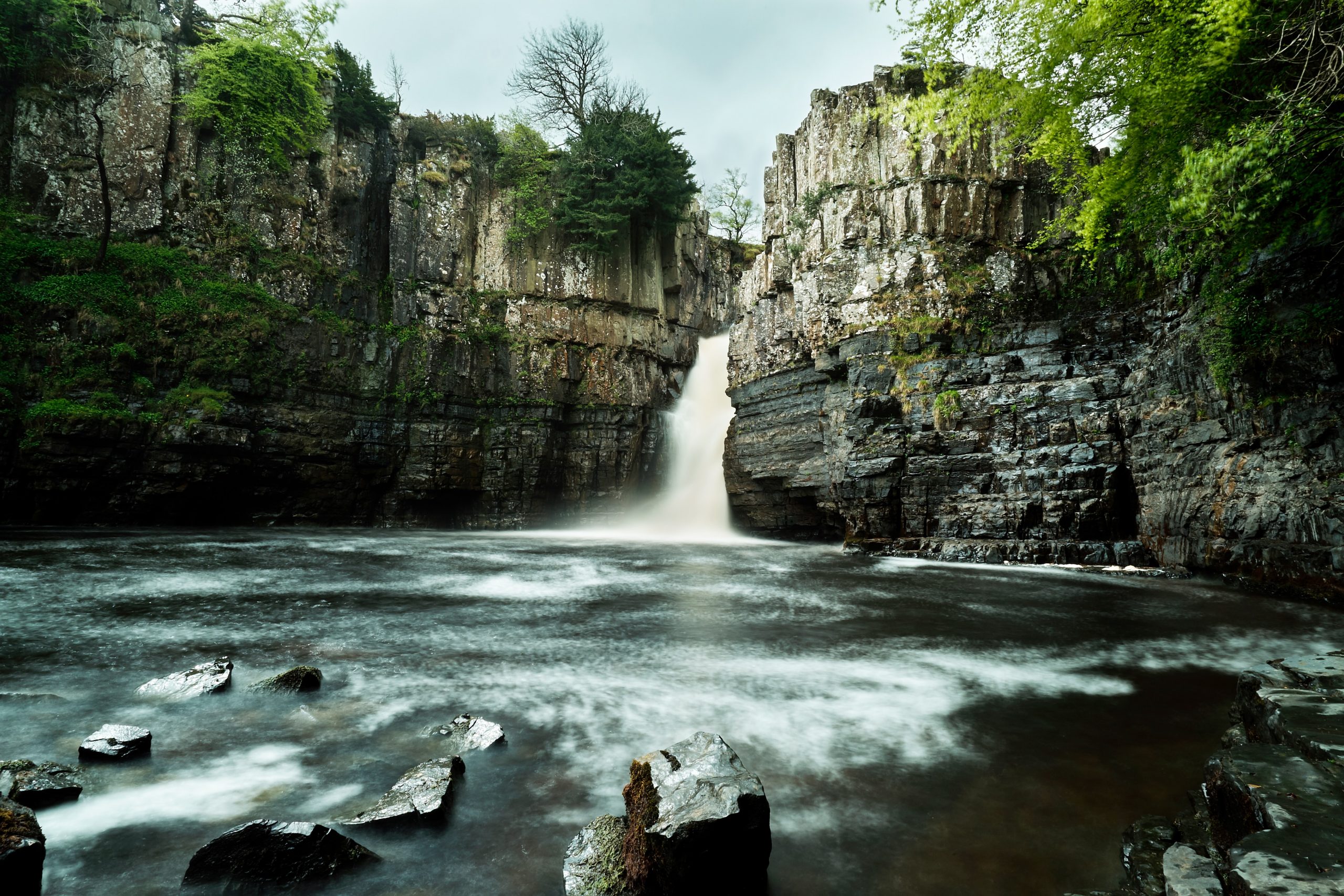 View of the High Force Waterfall near Durham forest in Teesdale View of the High Force Waterfall near Durham forest in Teesdale