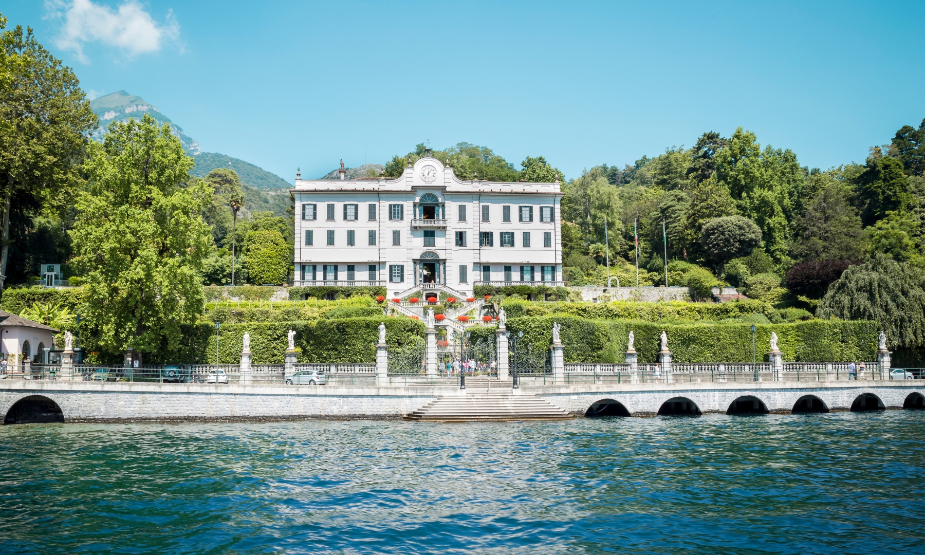 Incredible Villa Carlotta on Lake Como on approach from Bellagio Italy