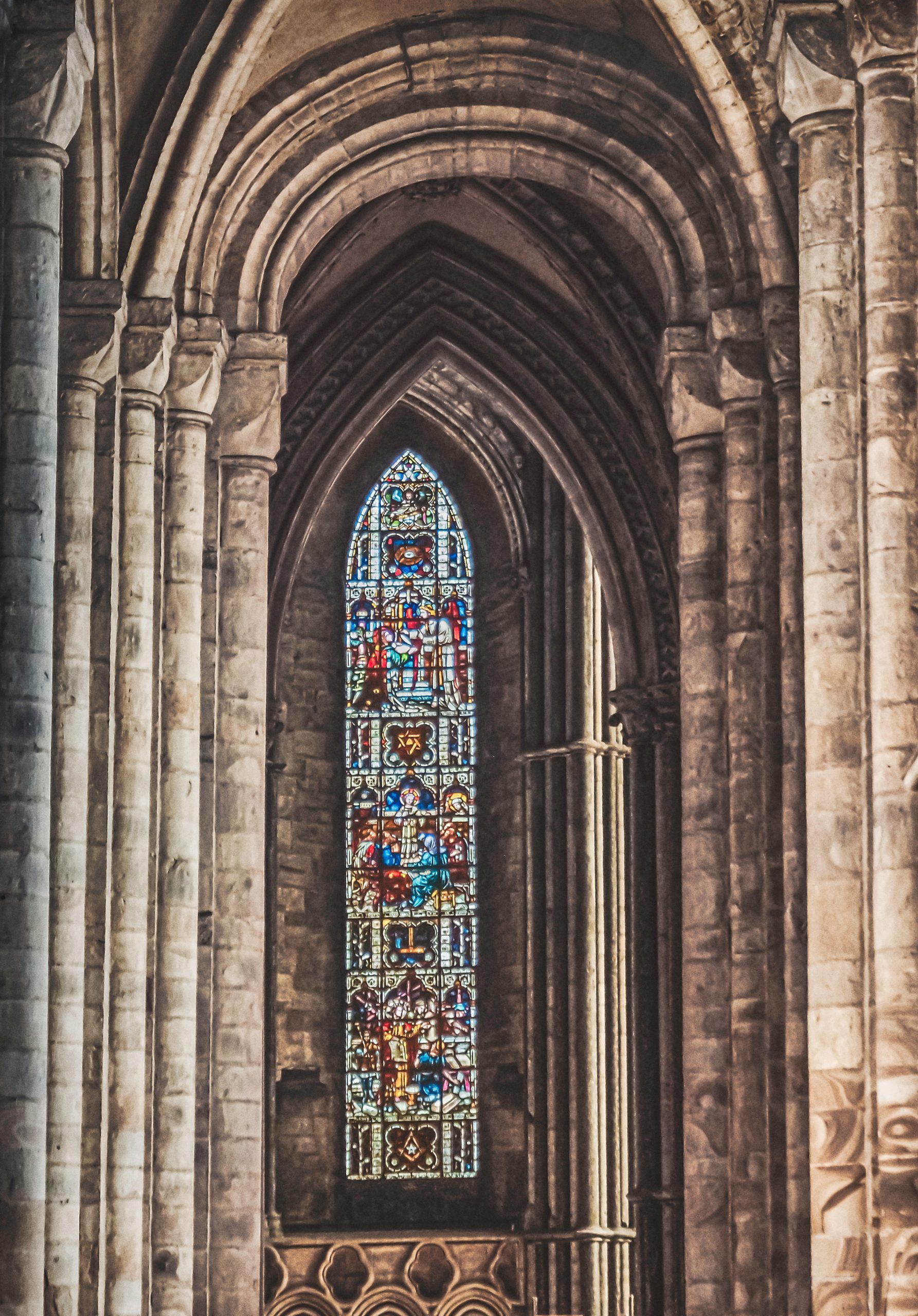 Stained window Inside the Durham cathedral Stained window Inside the Durham cathedral