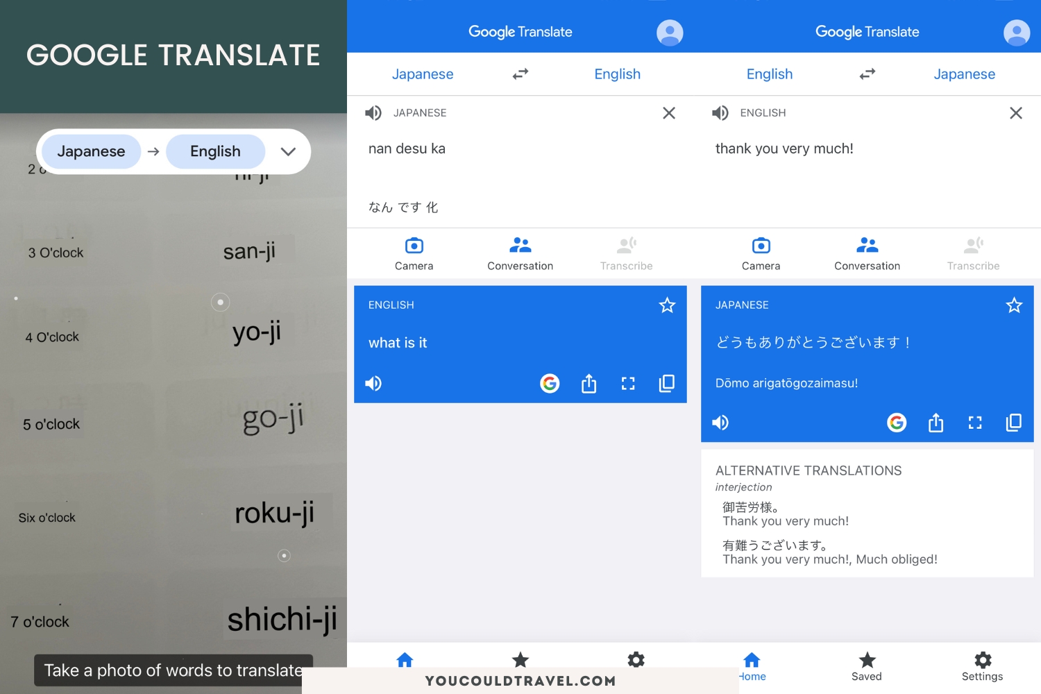 iOS screenshots of Google Translate
