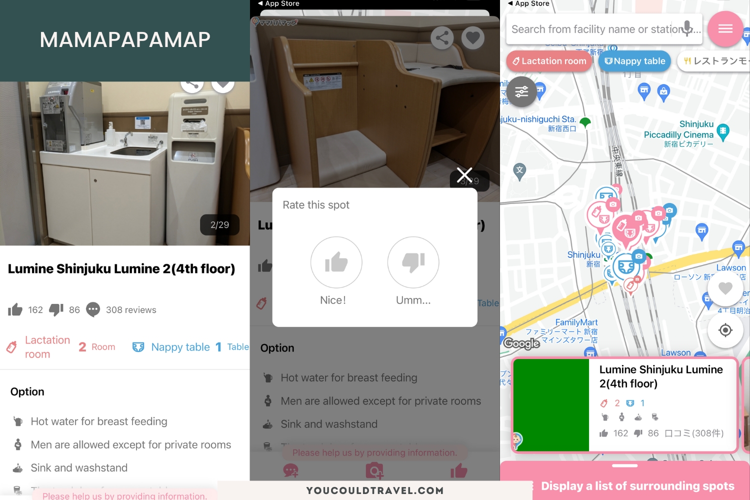 iOS screenshots of mamapapamap app