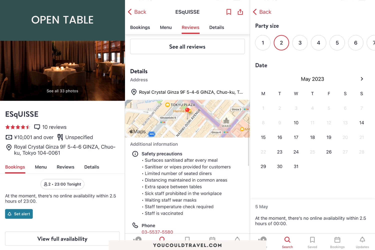iOS screenshots of Open Table app