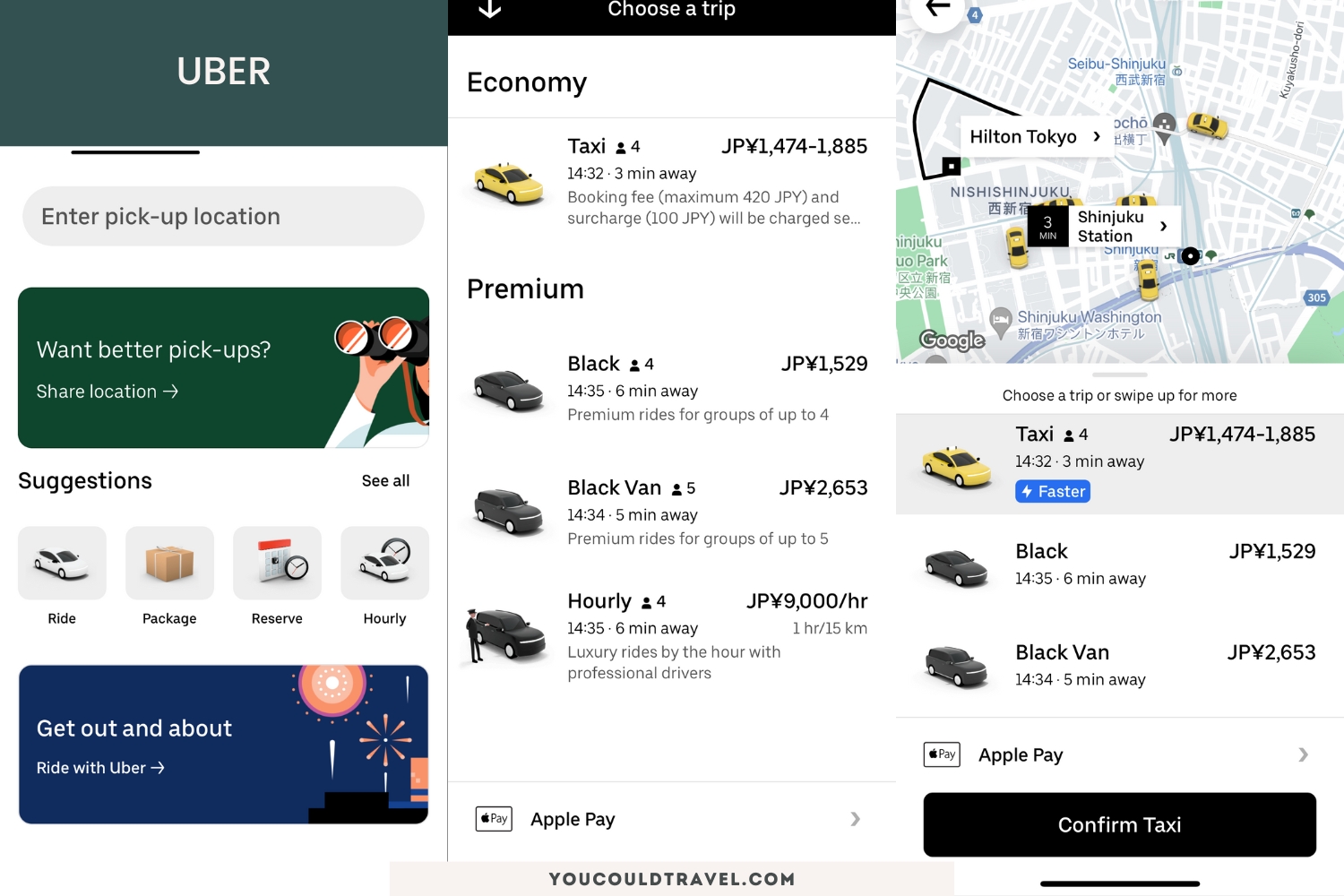 iOS screenshots of UBER app