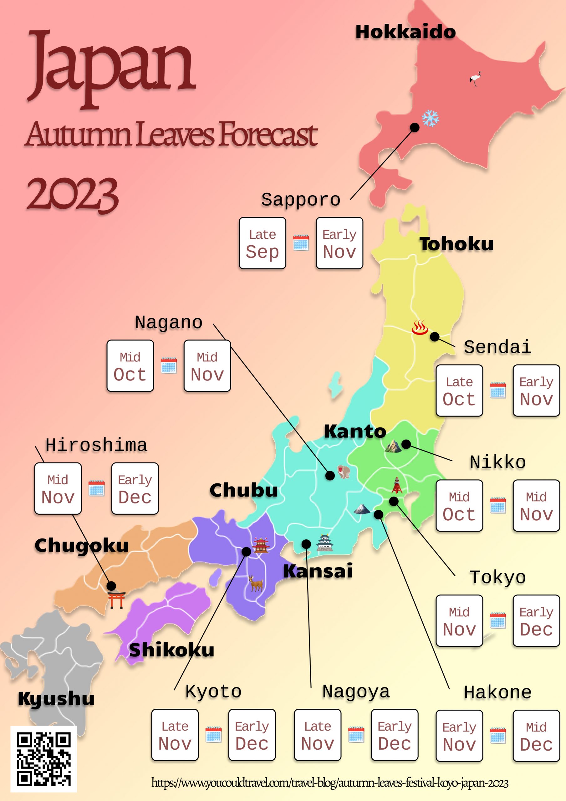 Japan Autumn Foliage Koyo Forecast Map 2024