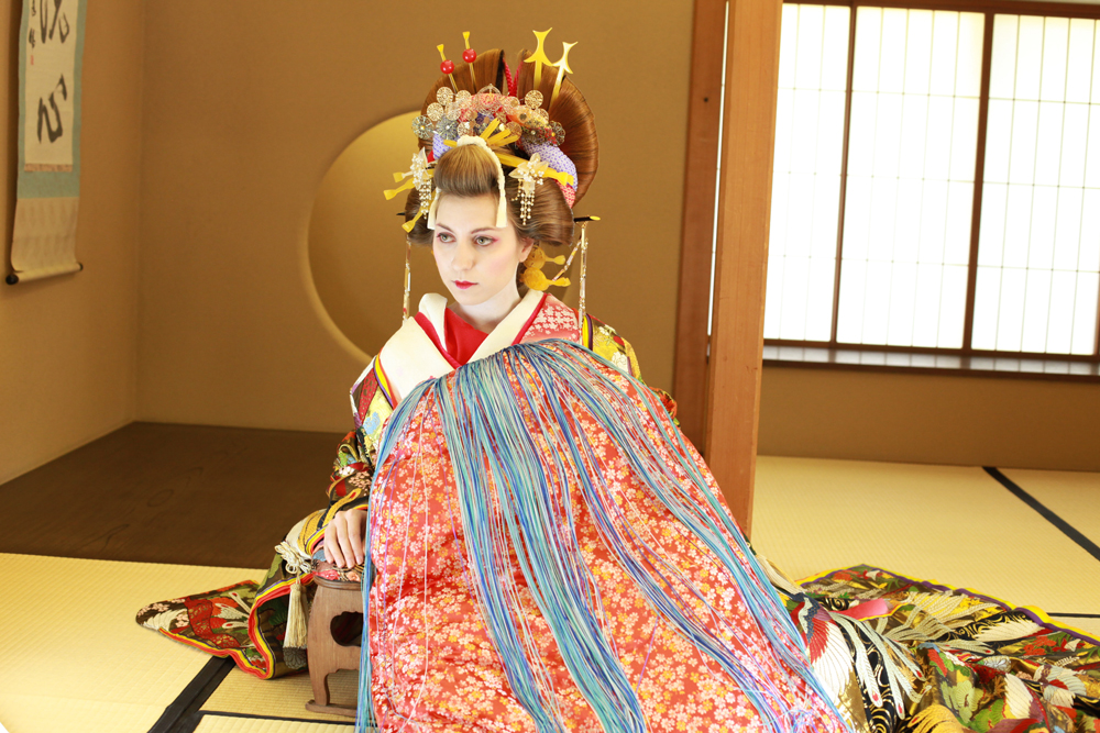 Cory wearing a kimono during her travels in Japan