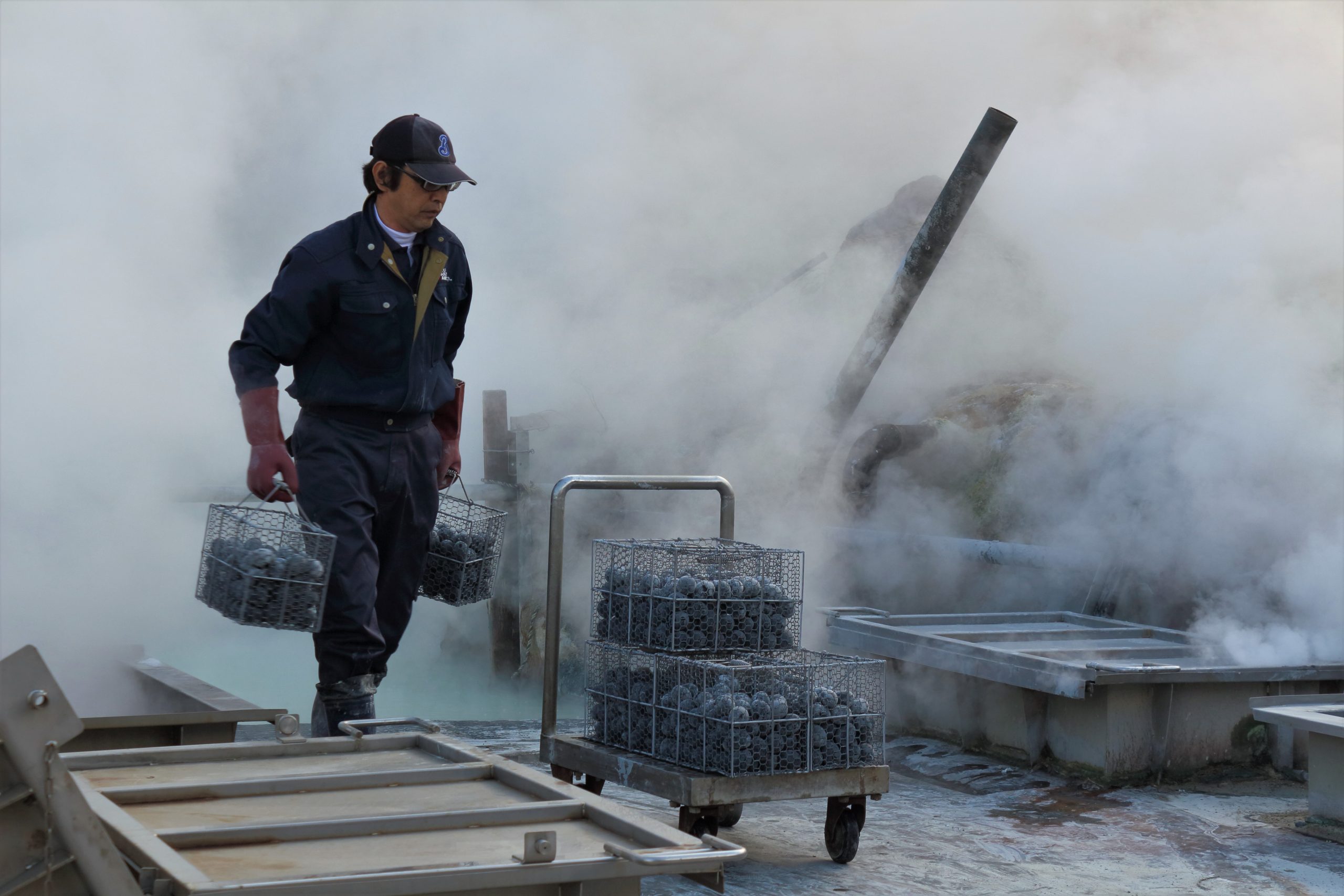 Japanese man bringing famed Hakone black eggs to sell