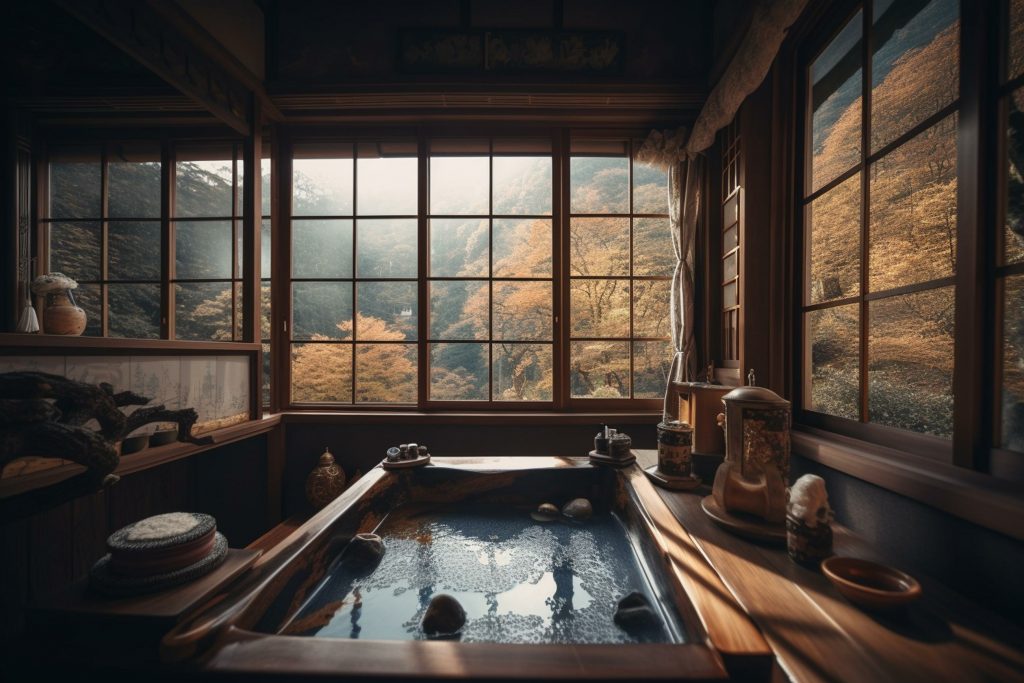 Beautiful and luxury Onsen room in Japanese style with bath